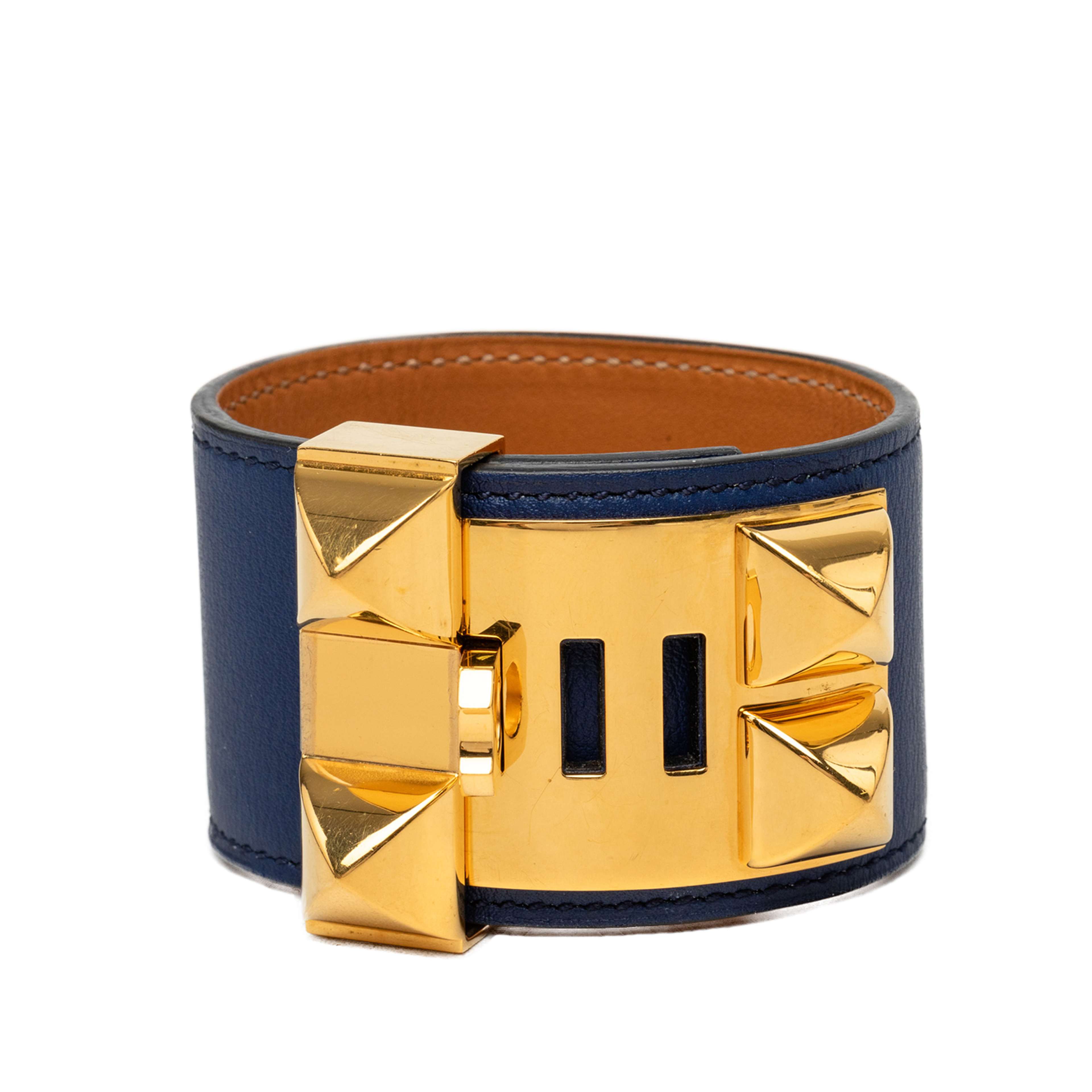 Hermès Swift And Gold Plated Collier De Chien Bracelet, från Luxclusif, i färgen blå. Klicka för att öppna bilden i stort format