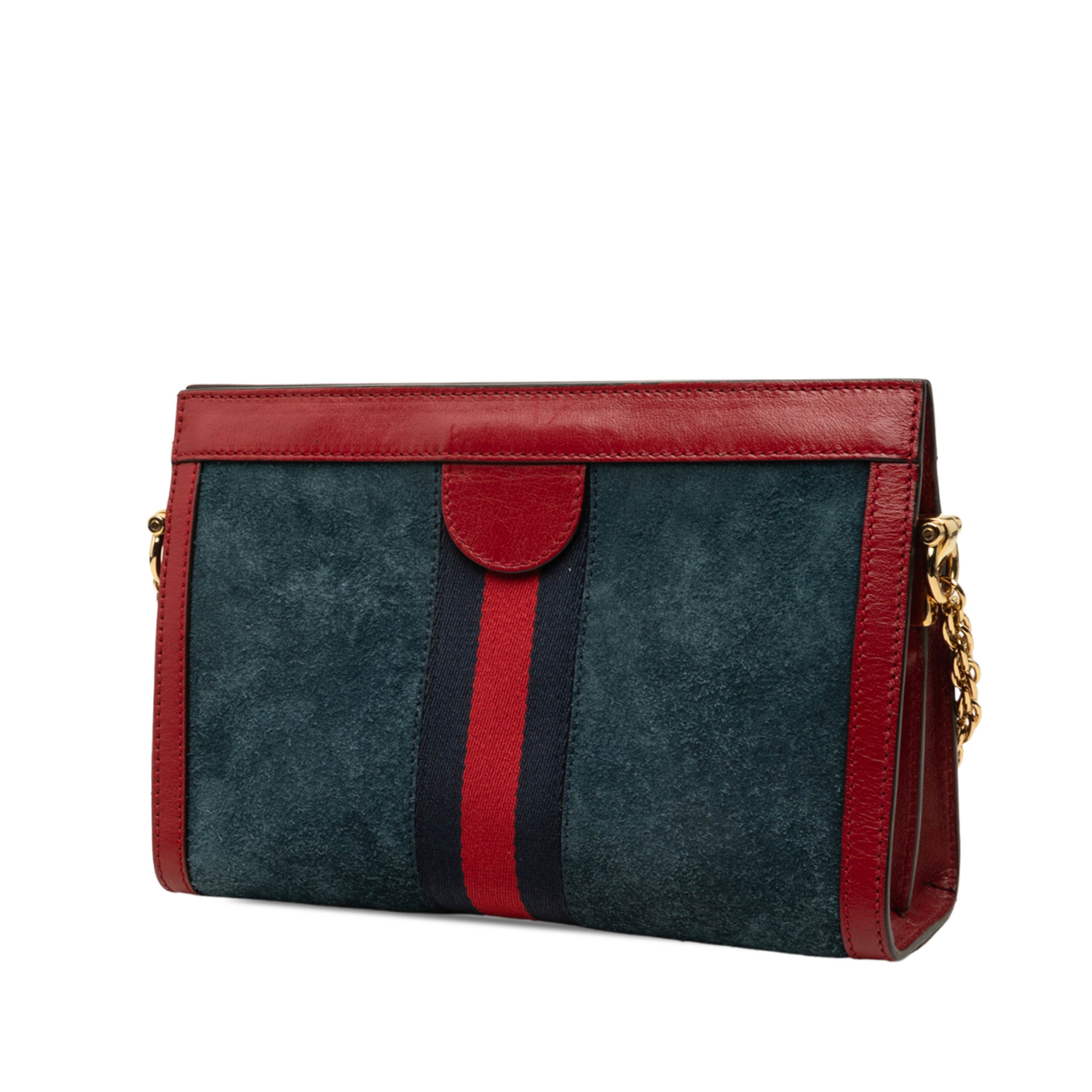 Gucci Small Suede Web Ophidia Chain Crossbody, från Luxclusif, i färgen blå. Klicka för att öppna bilden i stort format