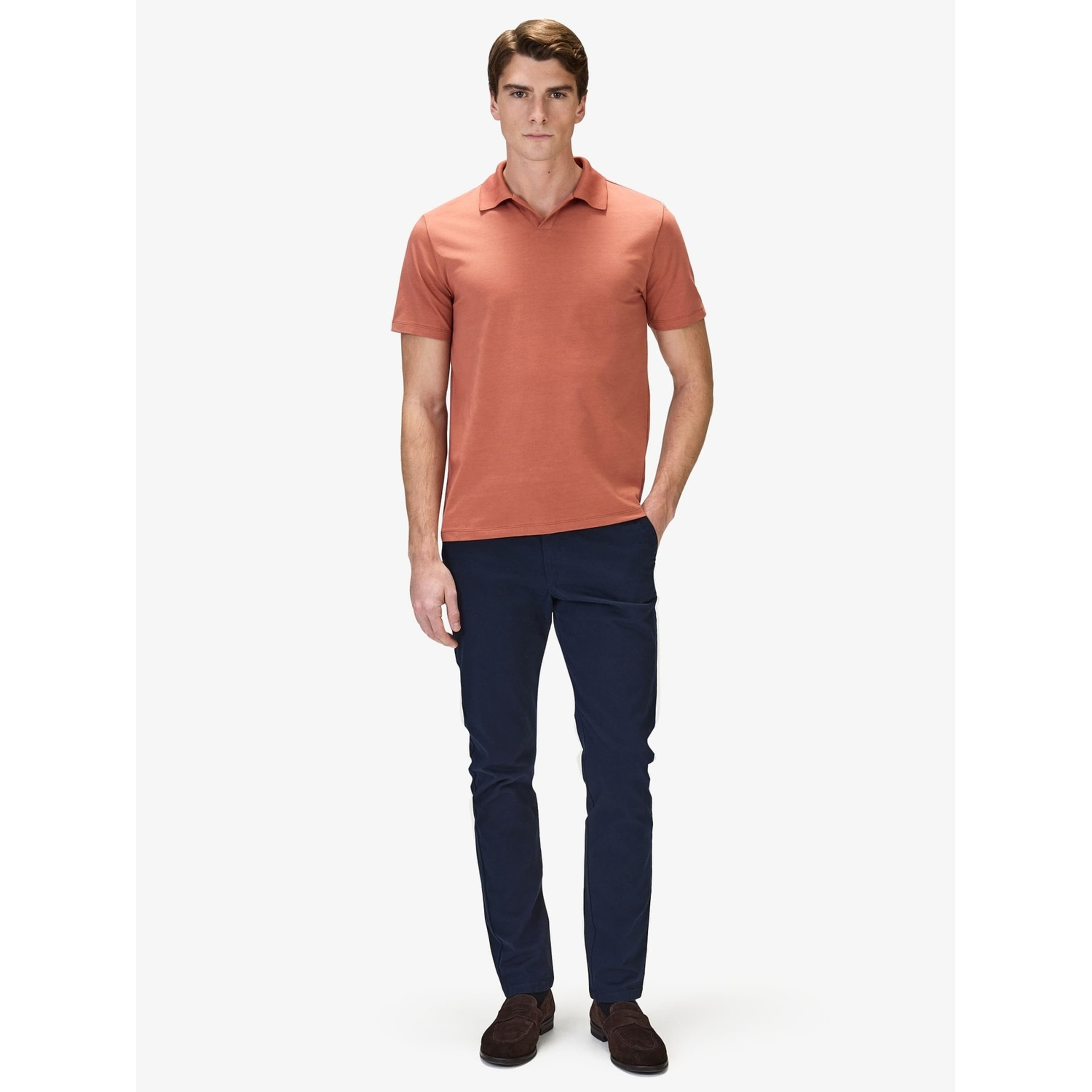 Cotton Fitted Stretch S/s Open Collar Polo Shirt