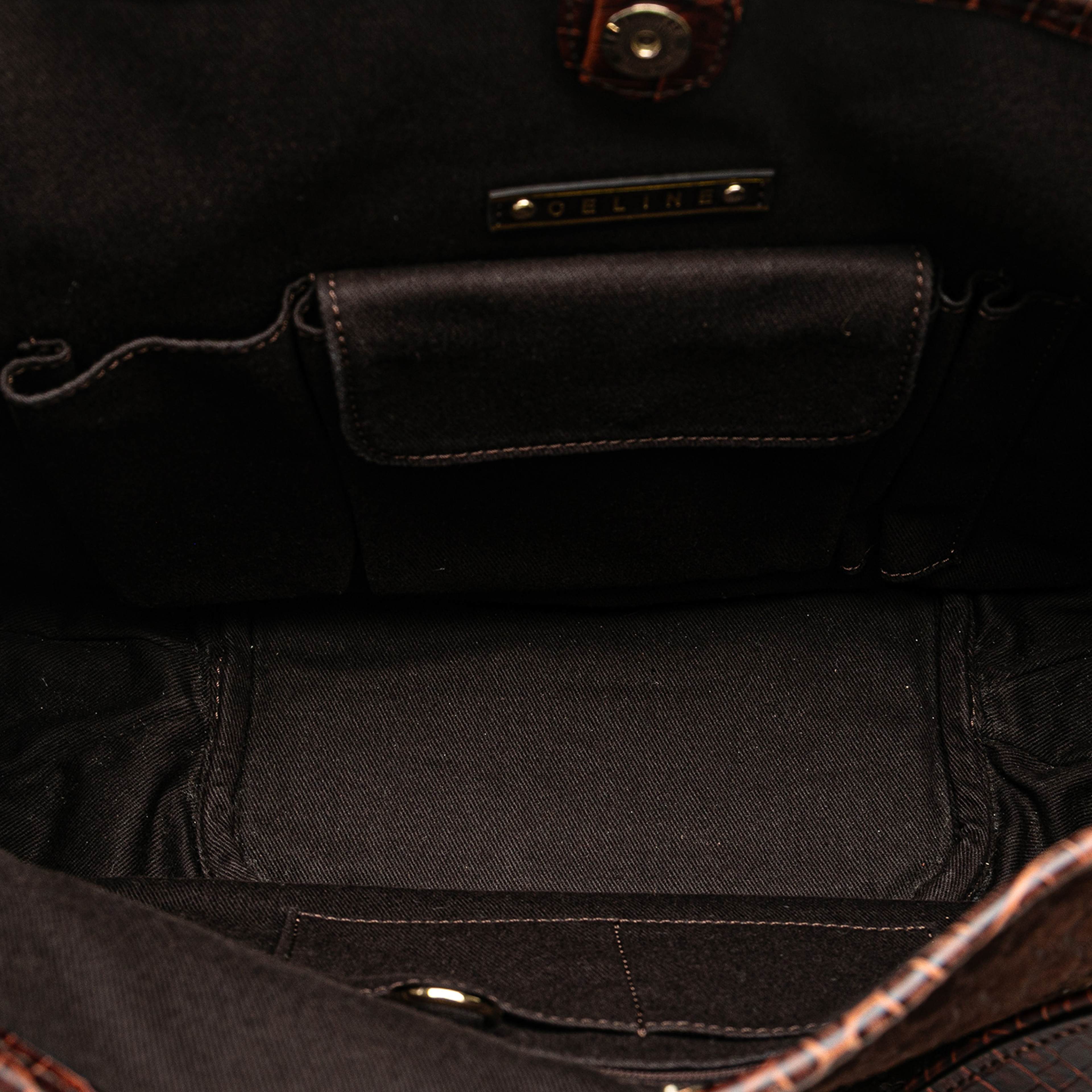 Celine Macadam Suede And Croc Embossed Leather Bittersweet Hobo, från Luxclusif, i färgen brown. Klicka för att öppna bilden i stort format