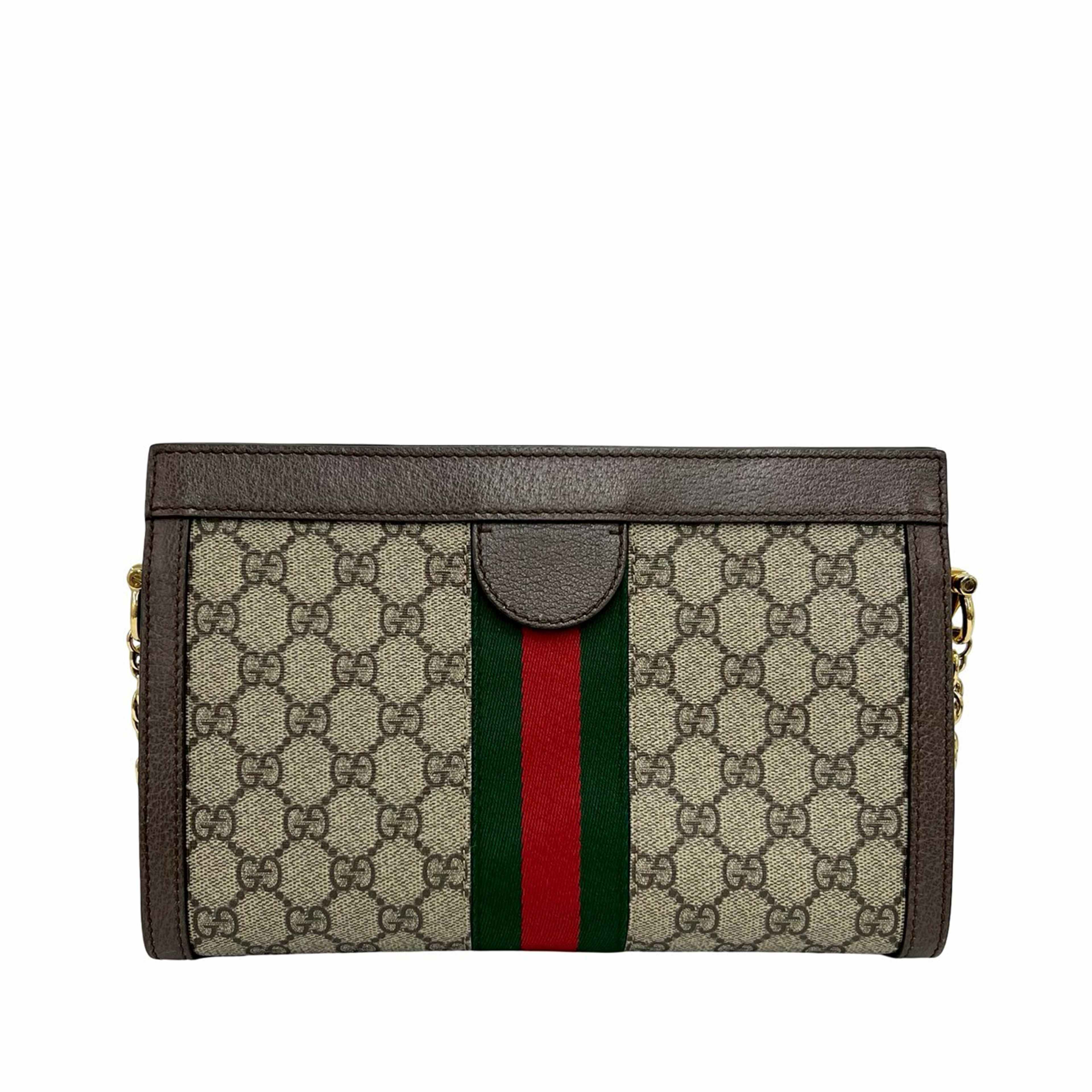 Gucci Small Gg Supreme Web Ophidia Chain Crossbody, från Luxclusif, i färgen beige. Klicka för att öppna bilden i stort format