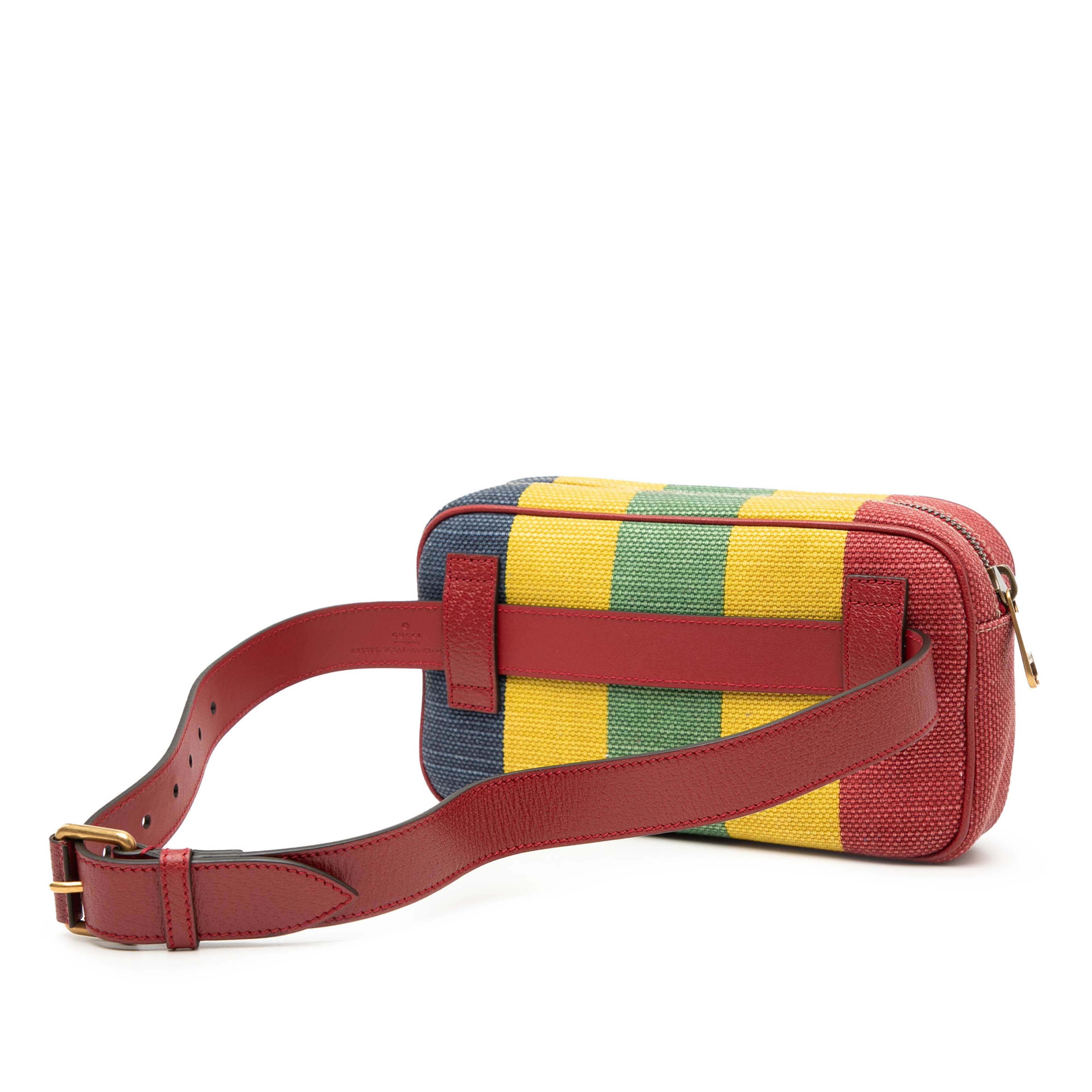 Gucci Baiadera Canvas Stripe Belt Bag, från Luxclusif, i färgen red. Klicka för att öppna bilden i stort format