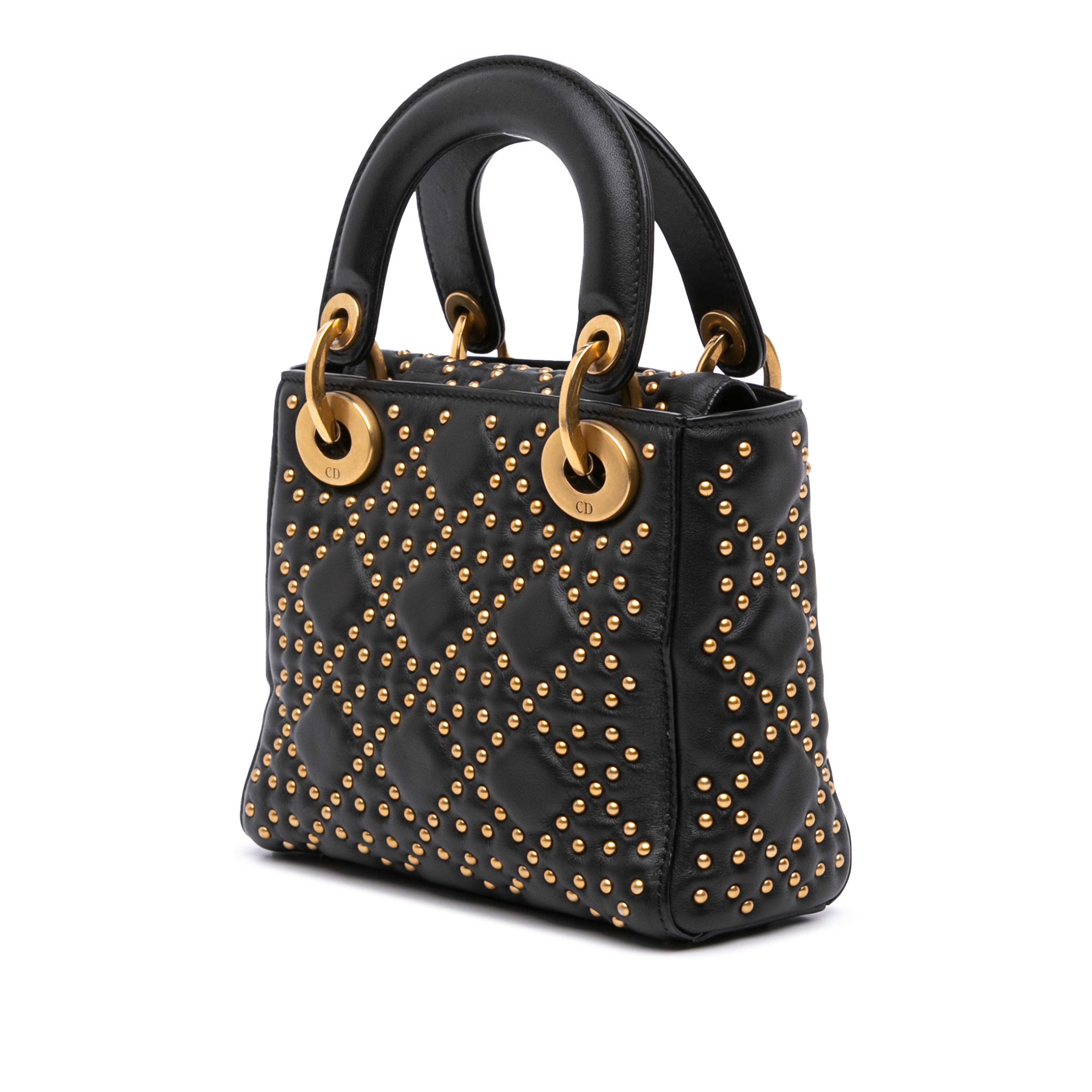 Dior Mini Lambskin Cannage Studded Supple Lady Dior, från Luxclusif, i färgen black. Klicka för att öppna bilden i stort format