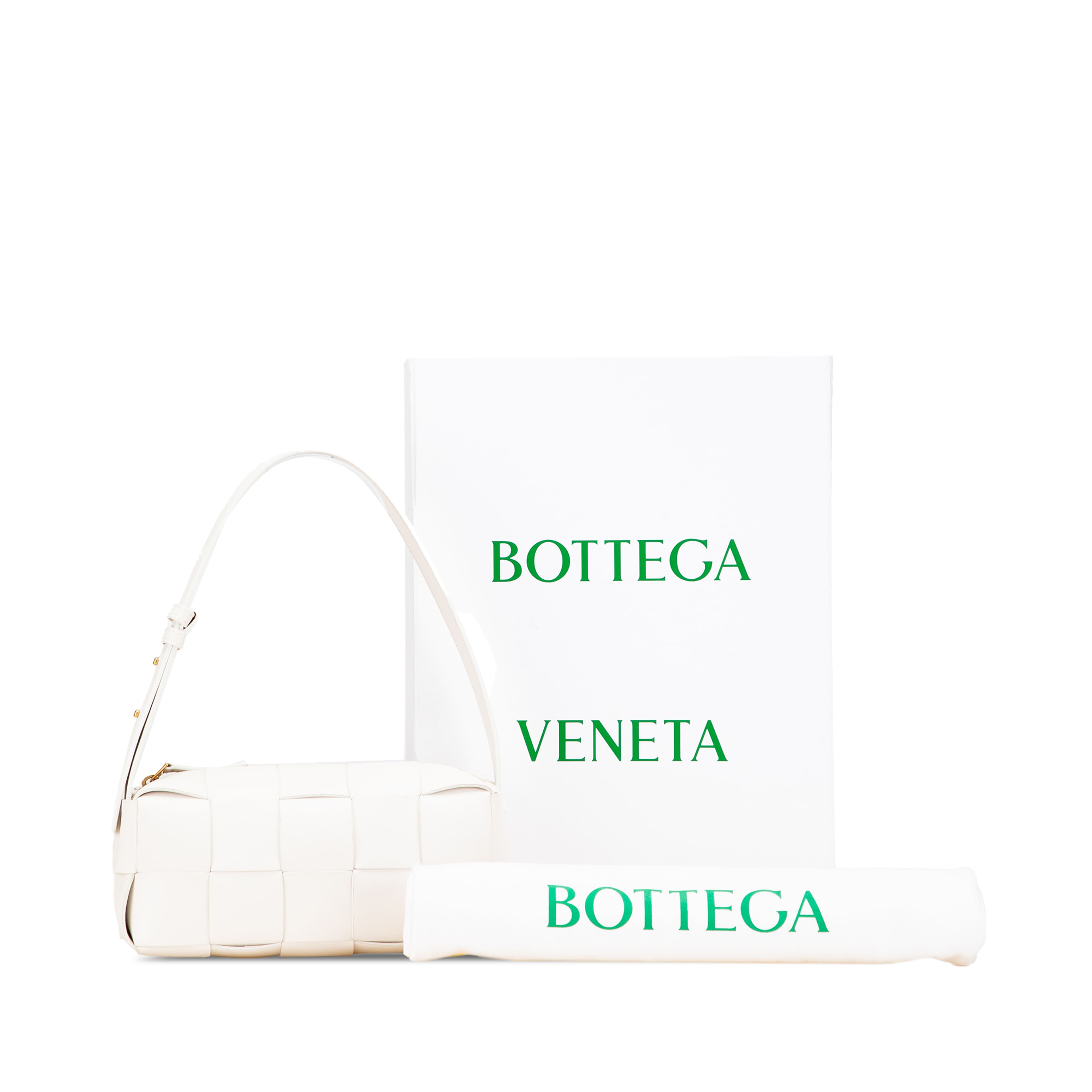 Bottega Veneta Small Lambskin Intrecciato Brick Cassette, från Luxclusif, i färgen vit. Klicka för att öppna bilden i stort format