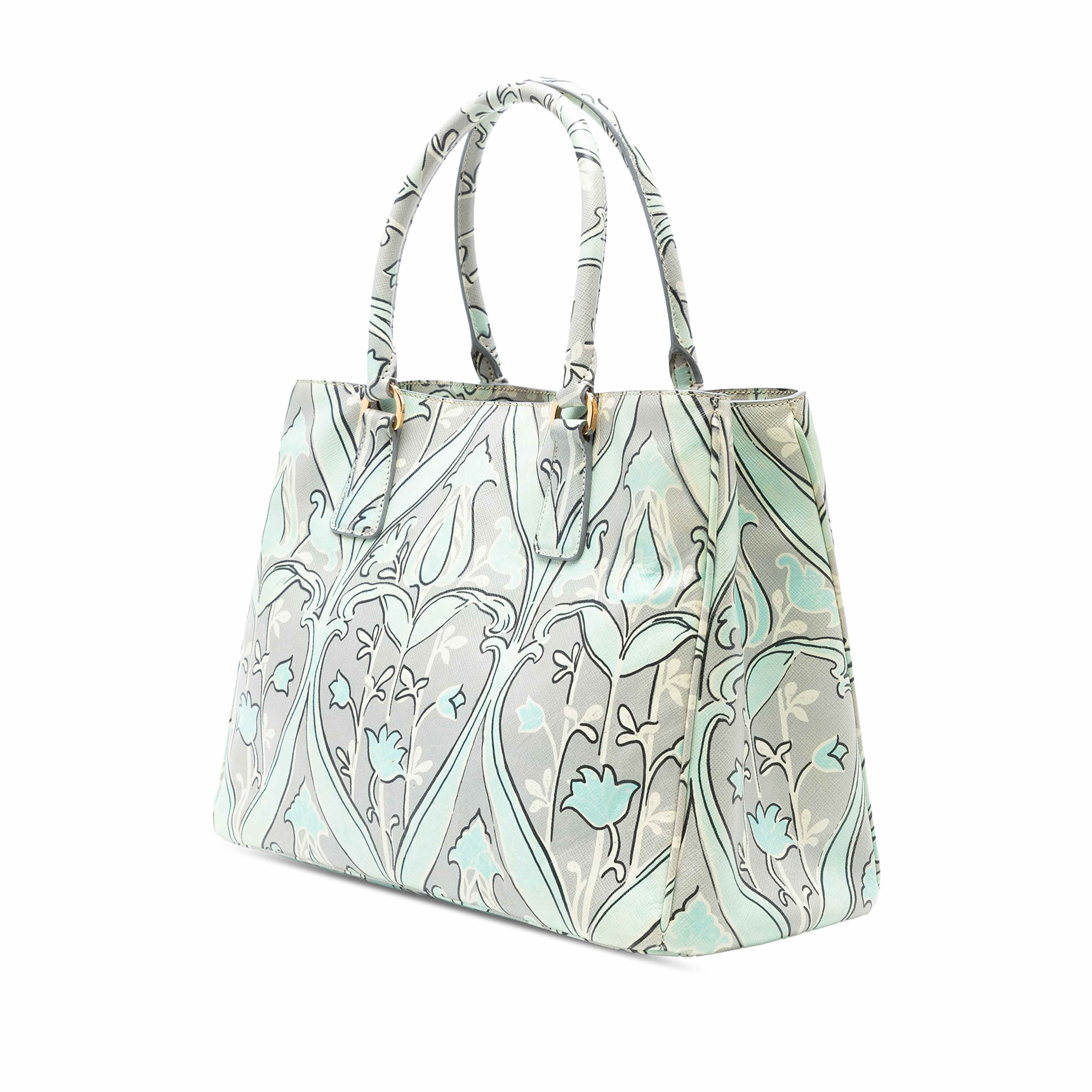 Prada Medium Saffiano Floral Print Galleria Satchel, från Luxclusif, i färgen mint. Klicka för att öppna bilden i stort format