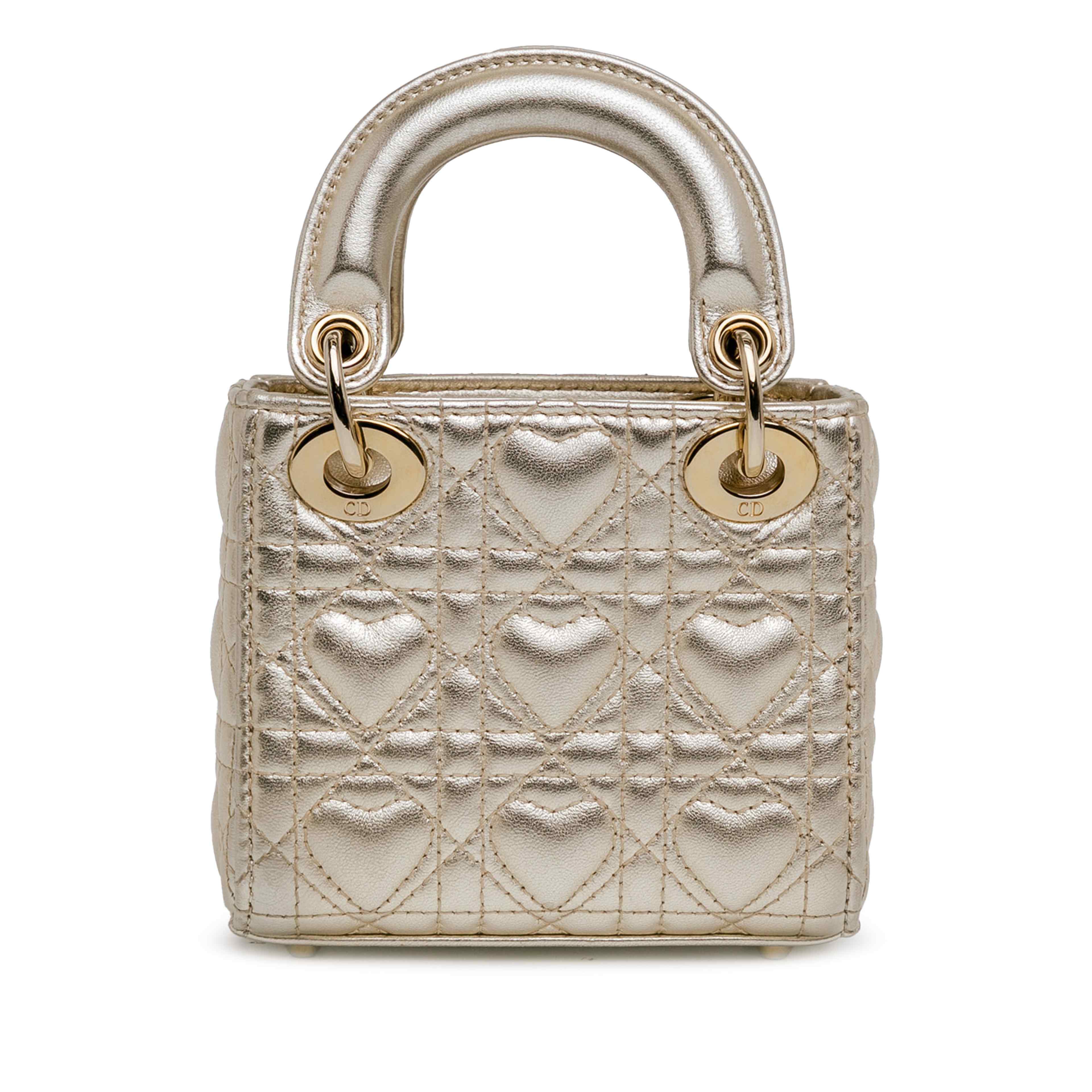 Dior Dioramour Mini Metallic Calfskin Cannage Lady Dior, från Luxclusif, i färgen gold. Klicka för att öppna bilden i stort format