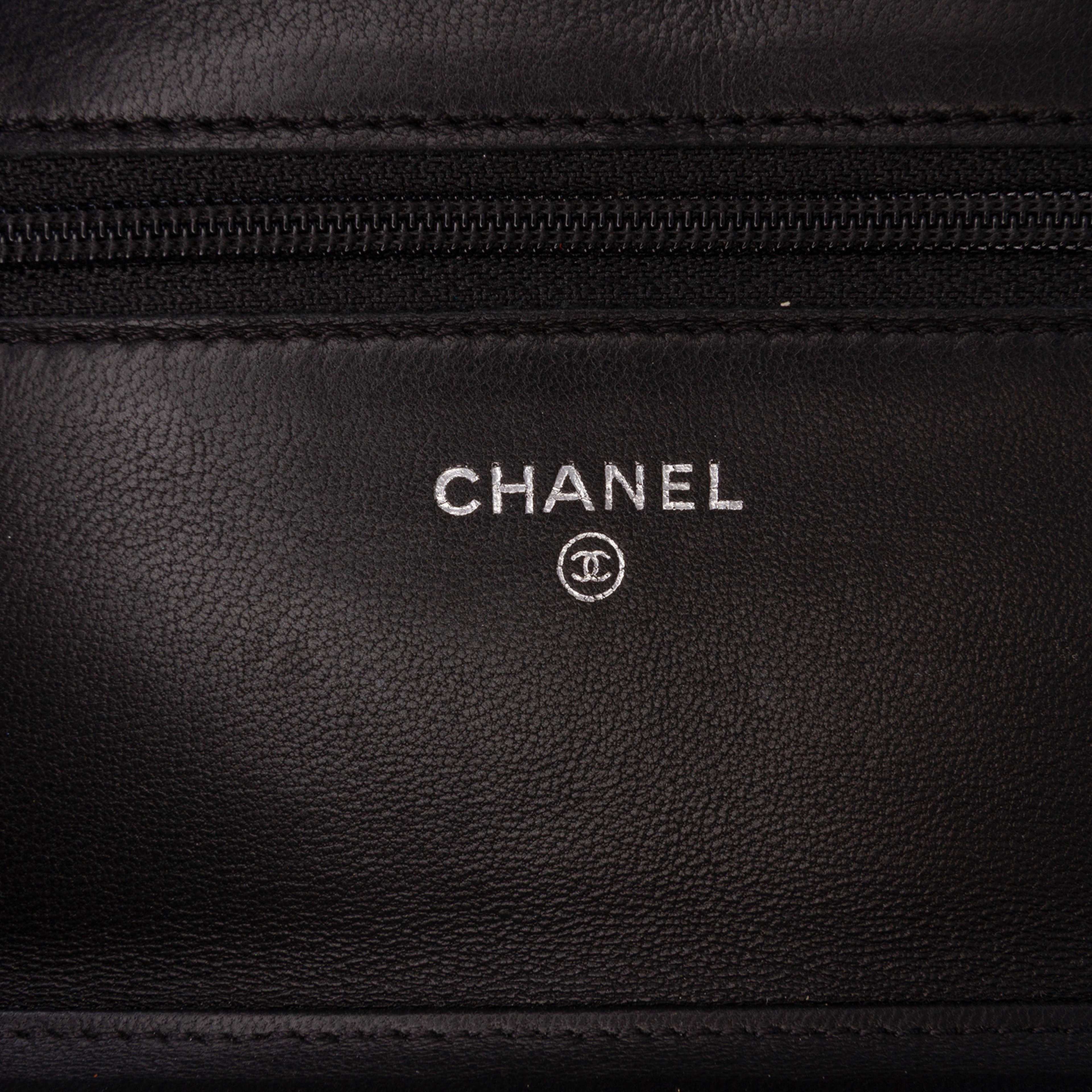 Chanel Lambskin Camellia Embossed Wallet On Chain