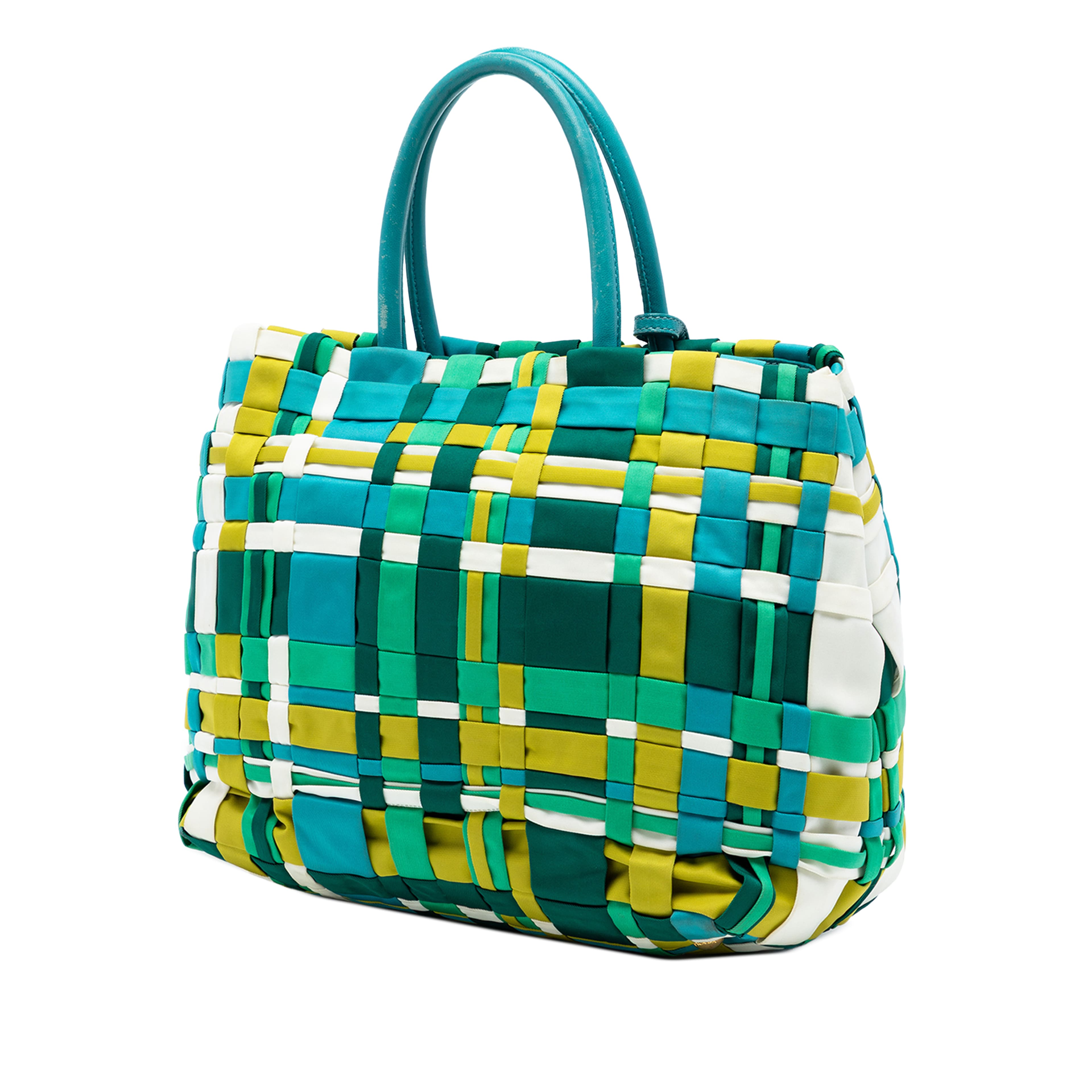 Prada Woven Tessuto Shopping Tote, från Luxclusif, i färgen blå. Klicka för att öppna bilden i stort format