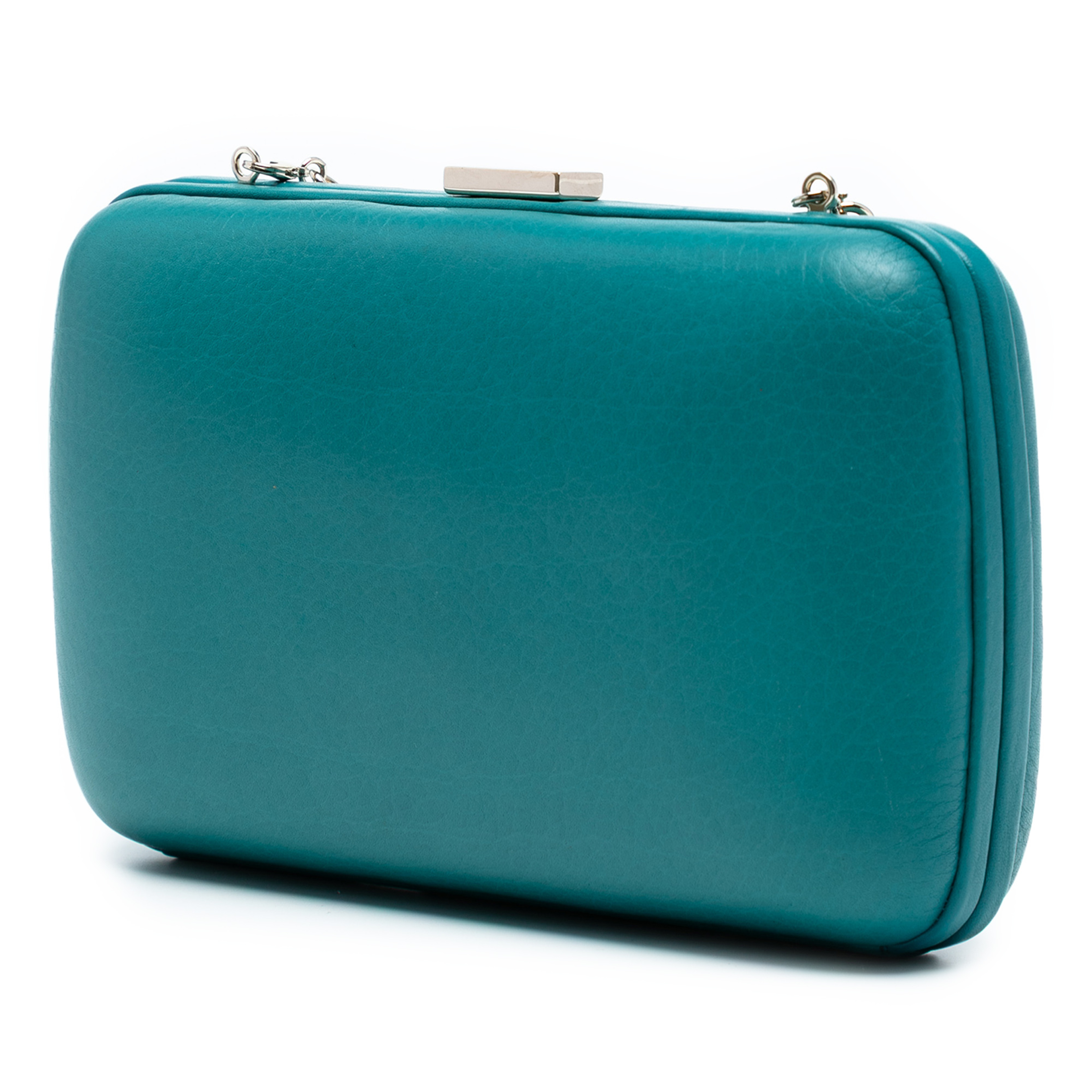 Gucci Leather Soho Clutch On Chain, från Luxclusif, i färgen turquoise. Klicka för att öppna bilden i stort format