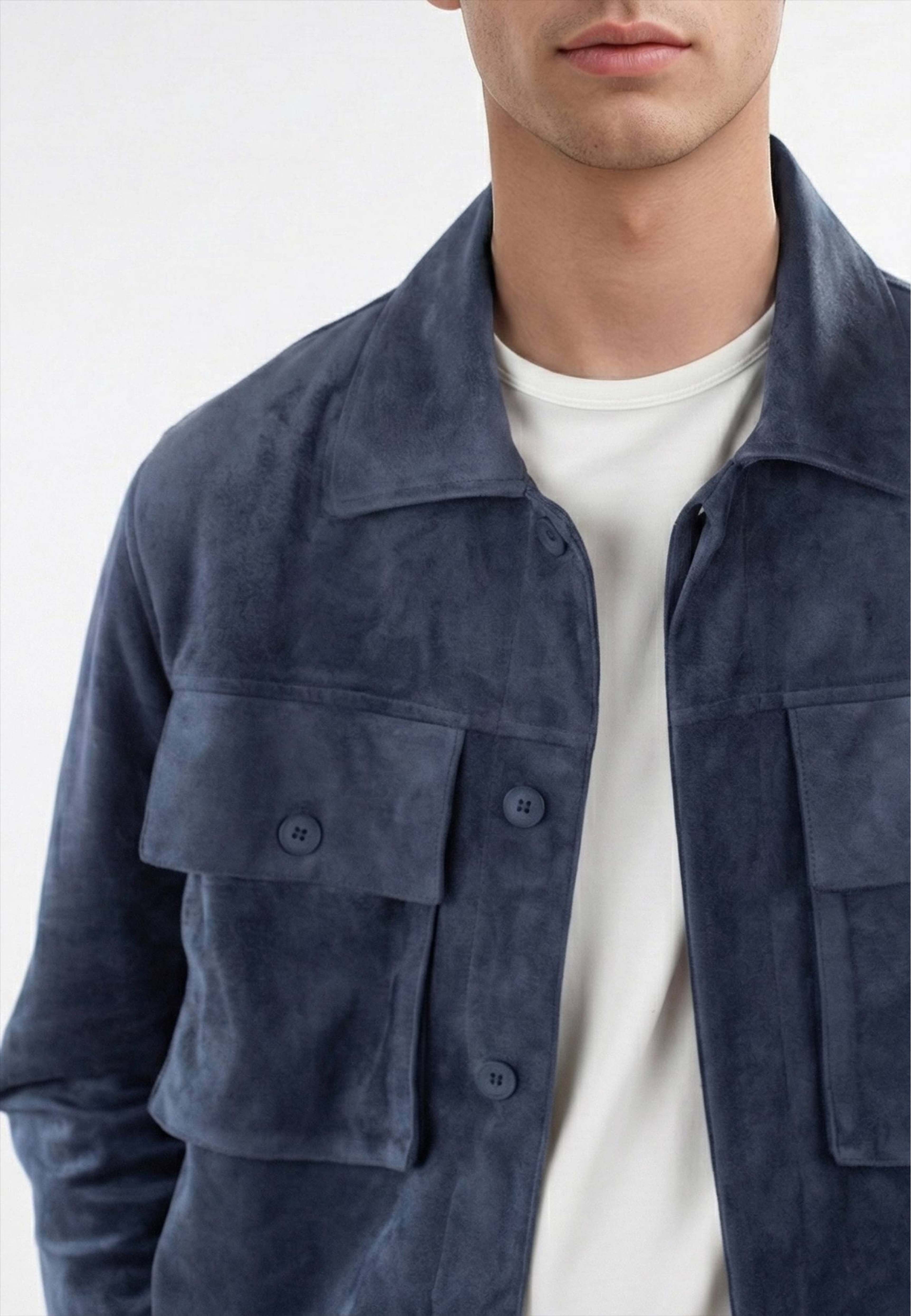 Nash Vegan Suede Jacket, från Ciszere, i färgen blue. Klicka för att öppna bilden i stort format