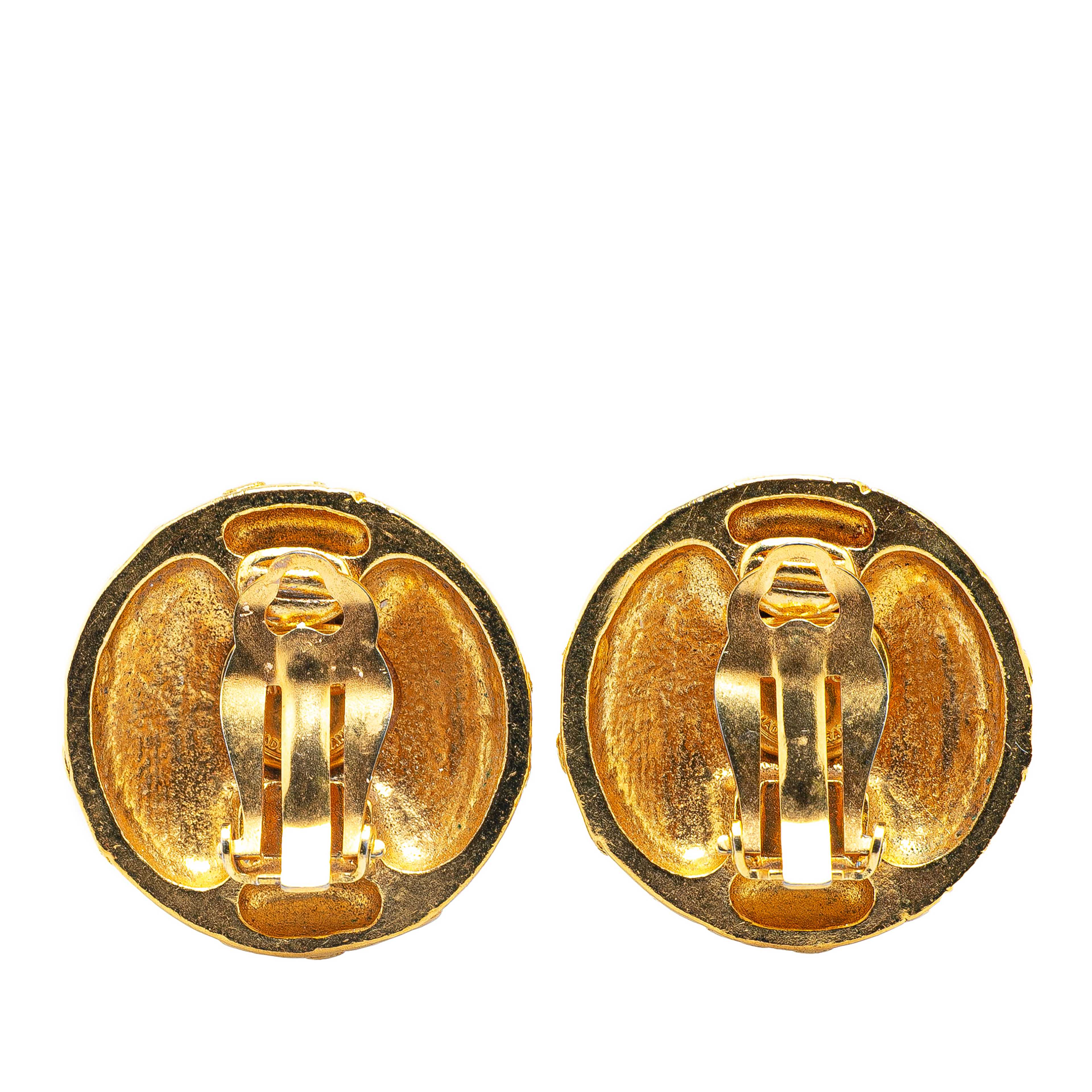 Chanel Gold Plated Gripoix Round Clip On Earrings