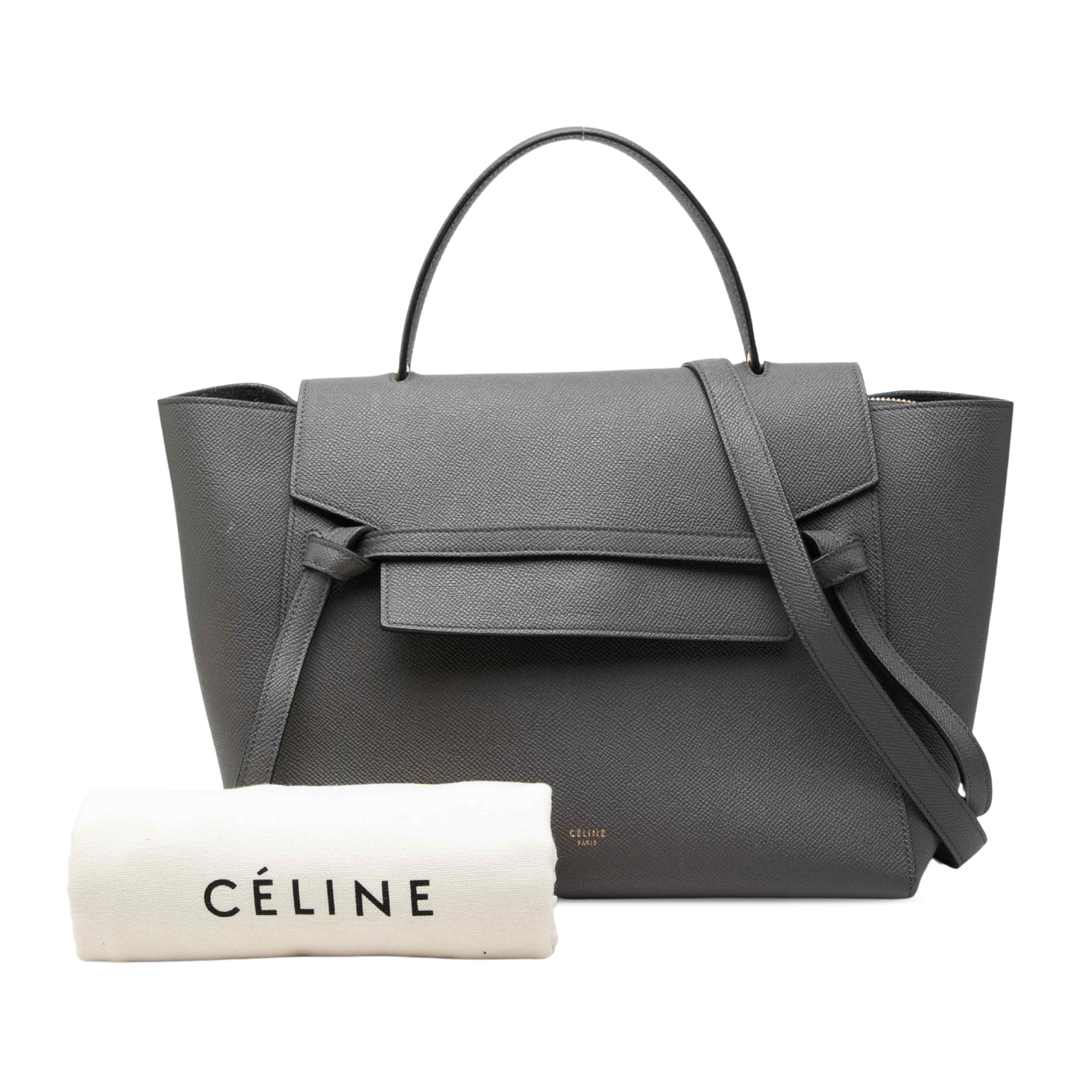 Celine Mini Leather Belt Bag Satchel, från Luxclusif, i färgen grå. Klicka för att öppna bilden i stort format