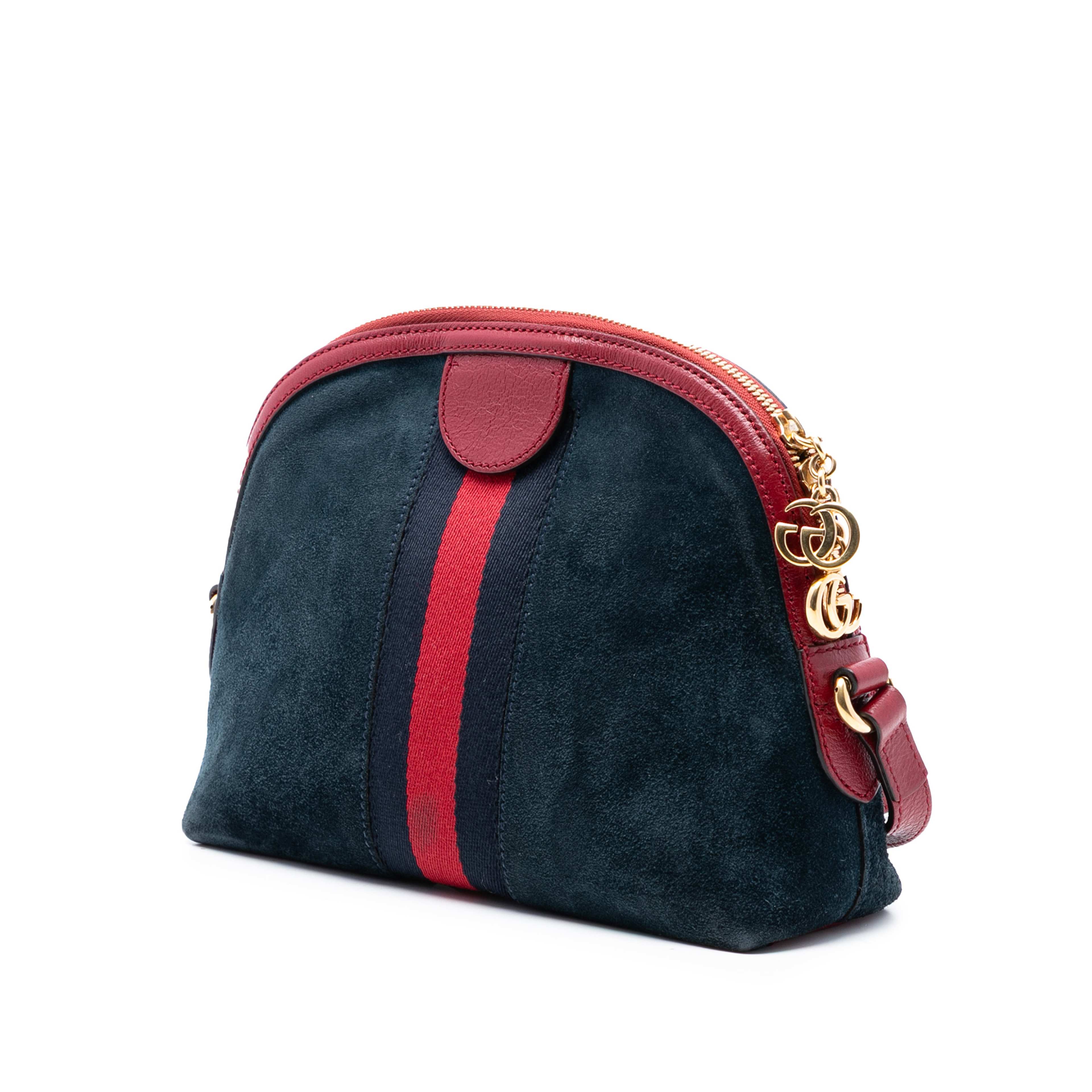 Gucci Small Suede Ophidia Dome Crossbody, från Luxclusif, i färgen navy. Klicka för att öppna bilden i stort format
