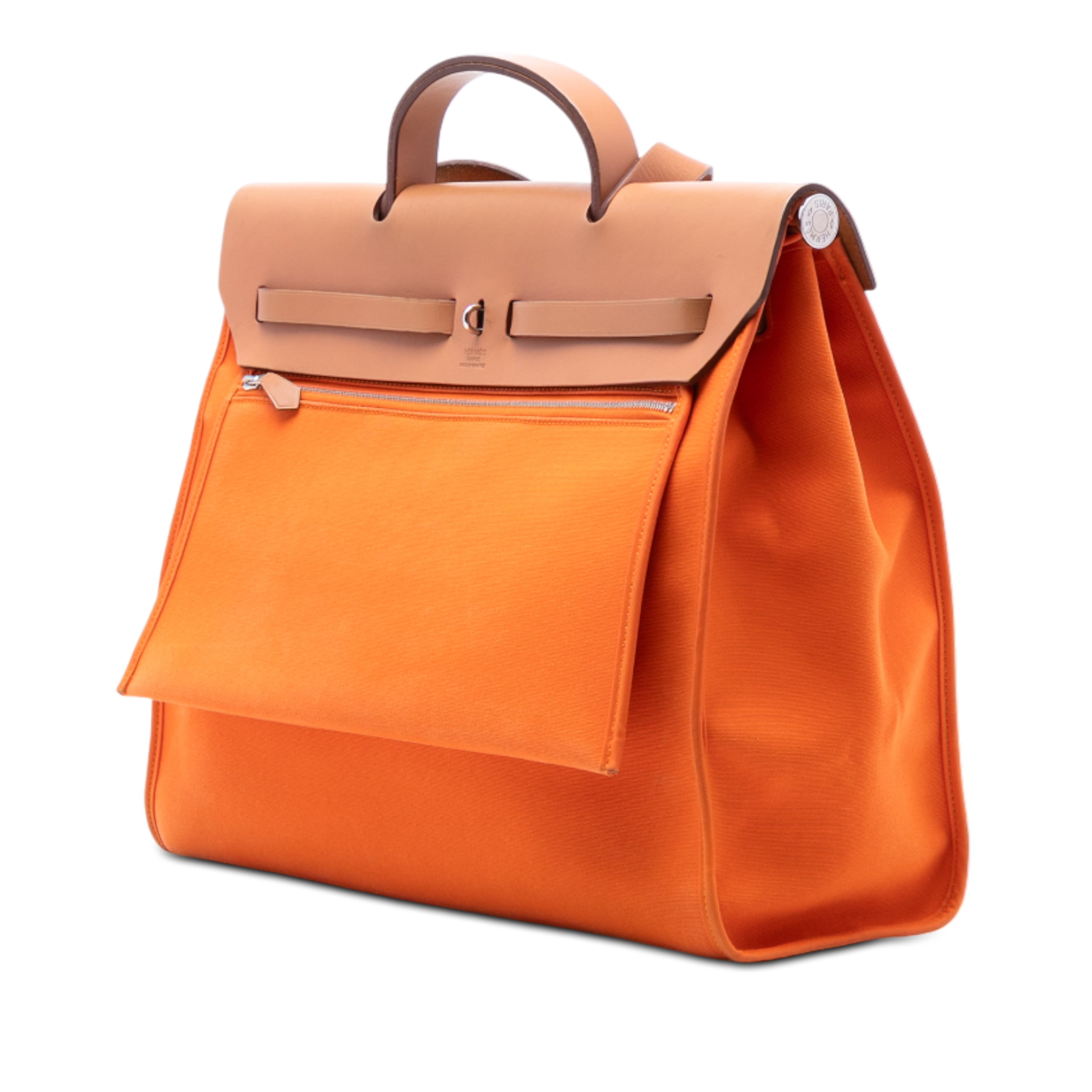 Hermès Toile Herbag Zip 39, från Luxclusif, i färgen orange. Klicka för att öppna bilden i stort format