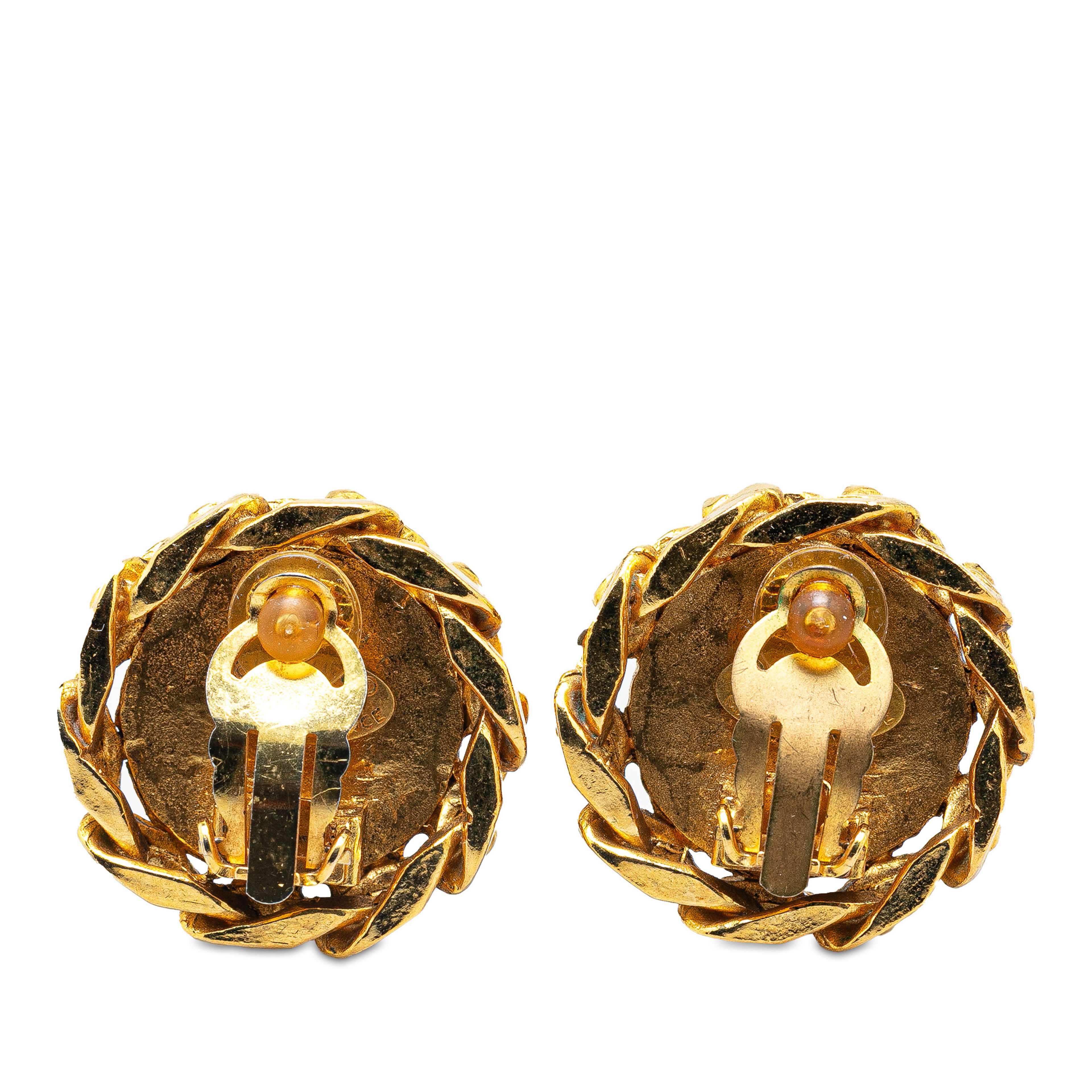 Chanel Gold Plated Rhinestone Cc Clip On Earrings