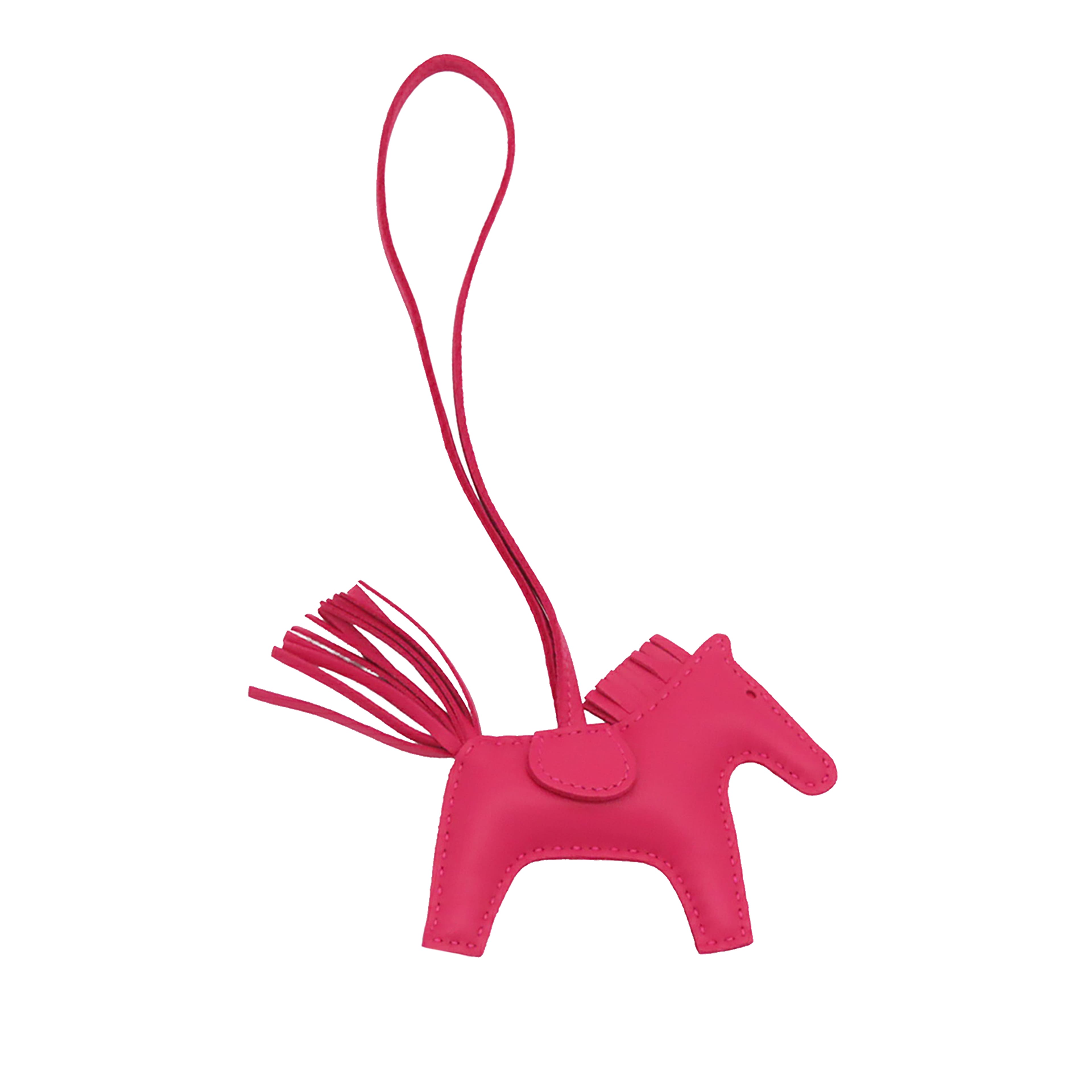 Hermès Milo Lambskin Grigri Rodeo Bag Charm Pm, från Luxclusif, i färgen dark pink. Klicka för att öppna bilden i stort format