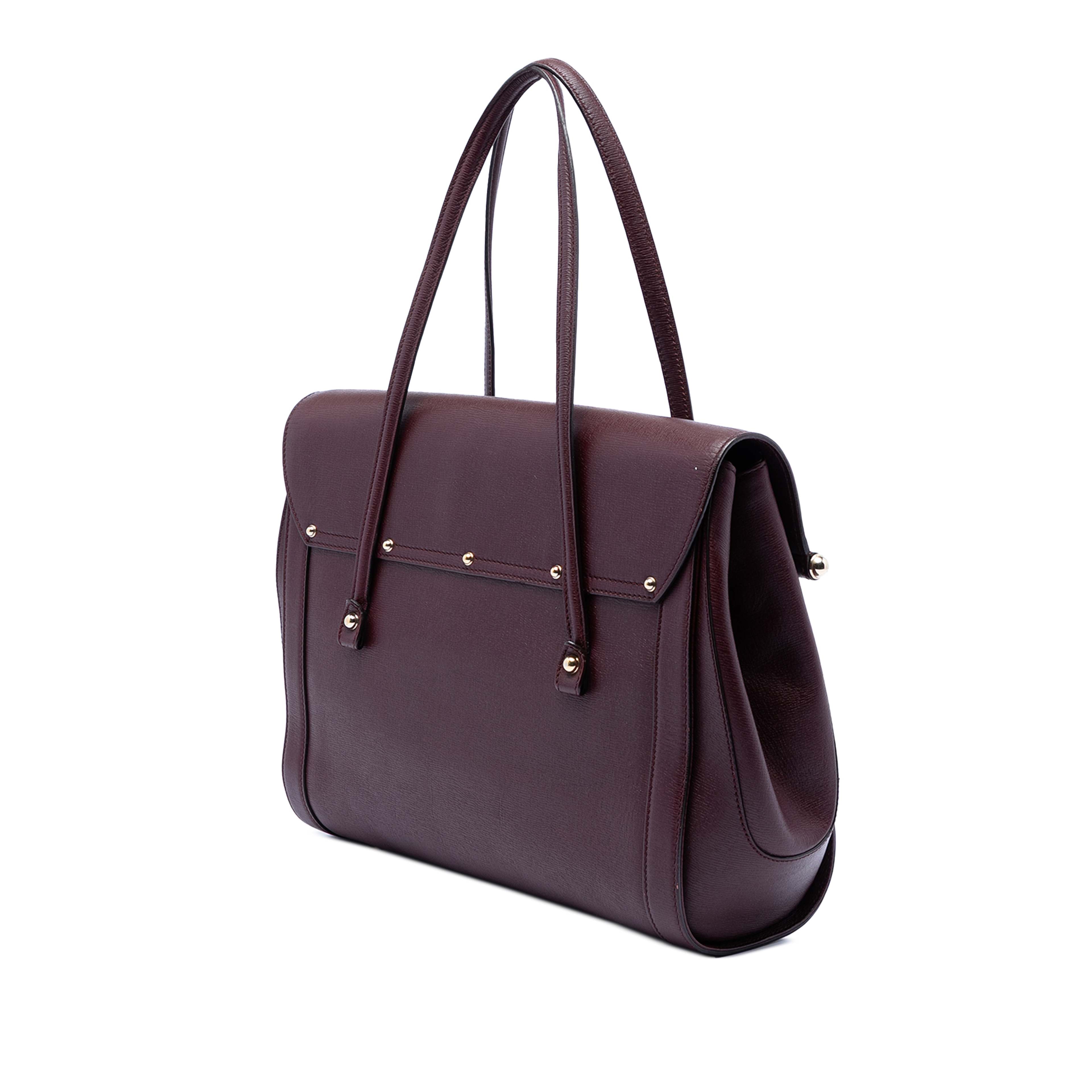 Gucci Large Leather Bamboo Bullet Tote, från Luxclusif, i färgen burgundy. Klicka för att öppna bilden i stort format