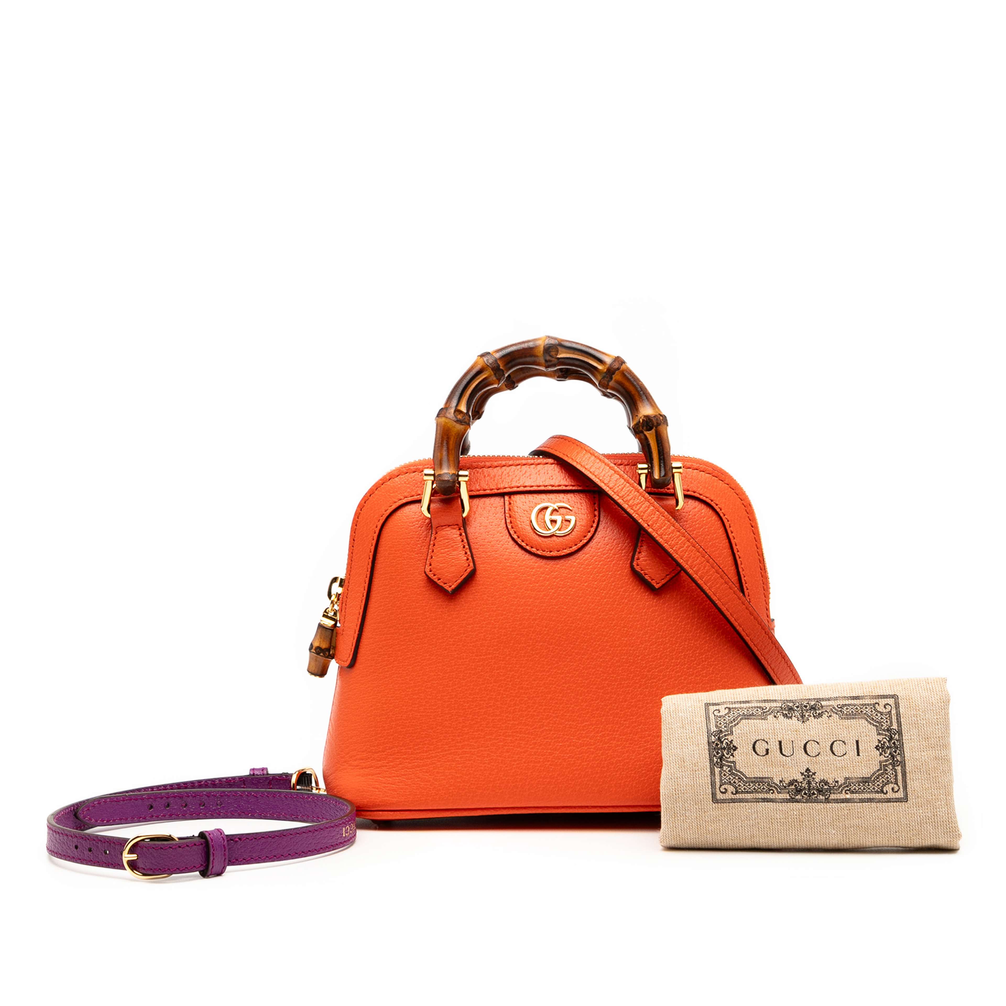 Gucci Mini Dollar Calfskin Bamboo Diana Dome Satchel, från Luxclusif, i färgen orange. Klicka för att öppna bilden i stort format