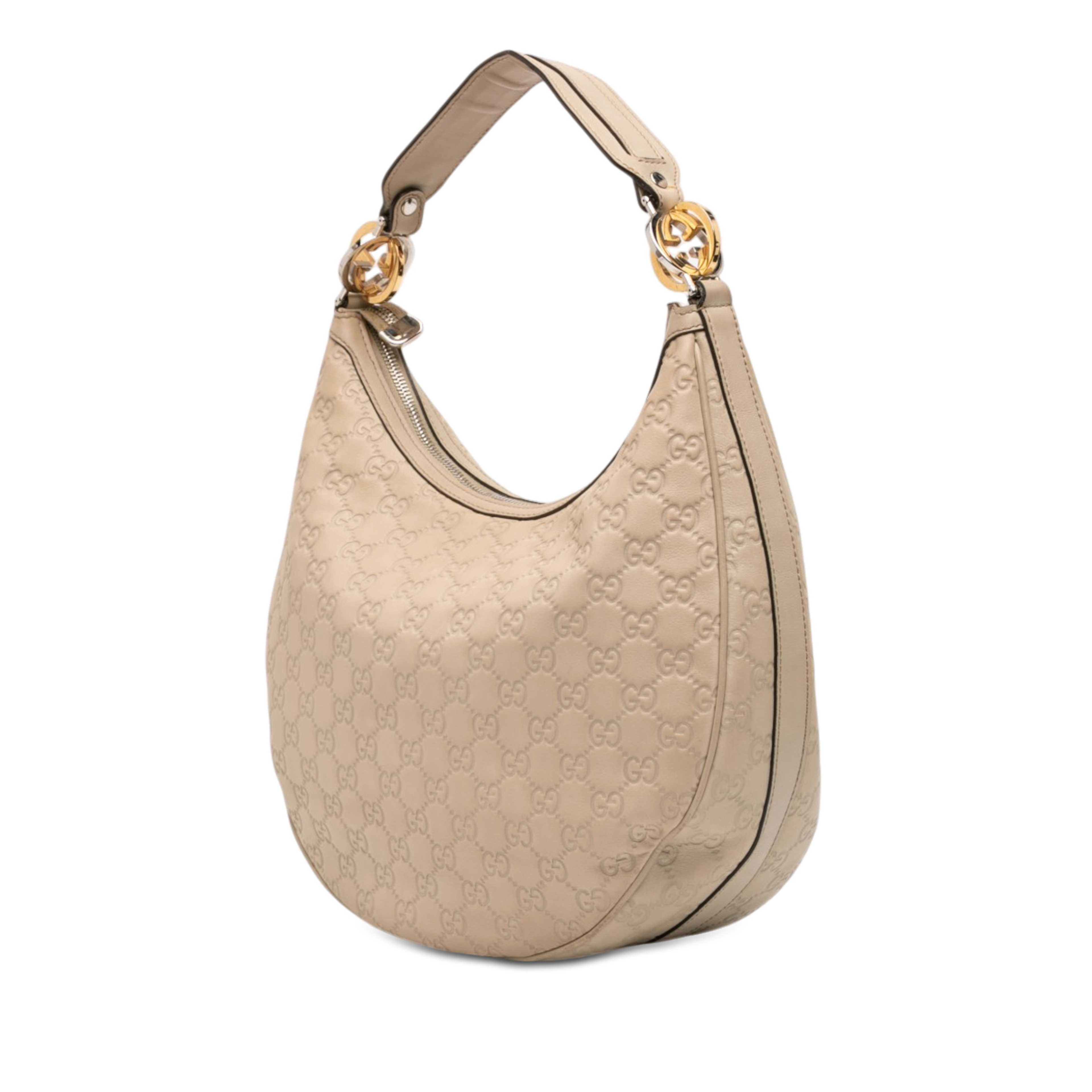 Gucci Medium Guccissima Twins Hobo, från Luxclusif, i färgen beige. Klicka för att öppna bilden i stort format