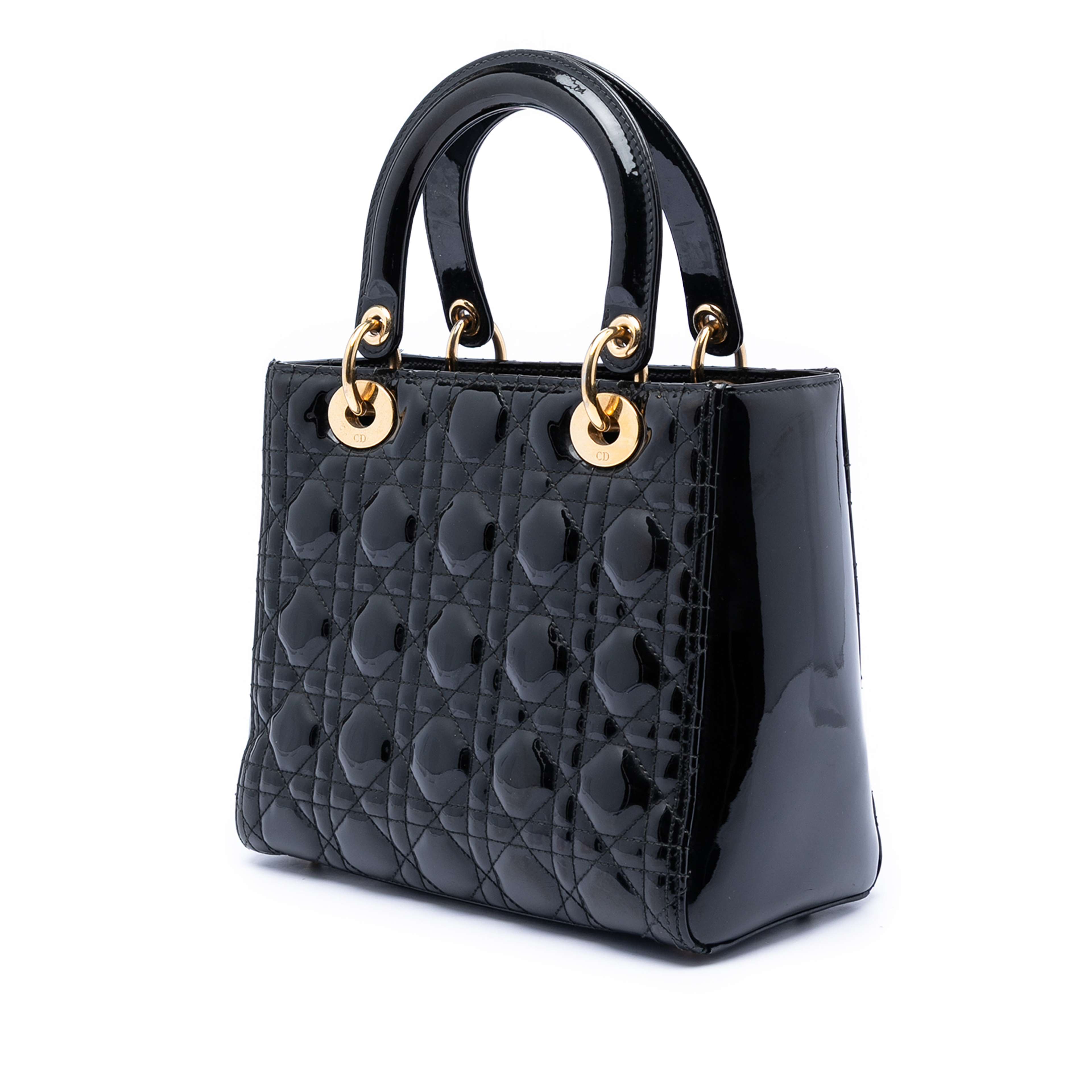 Dior Medium Patent Cannage Lady Dior, från Luxclusif, i färgen black. Klicka för att öppna bilden i stort format