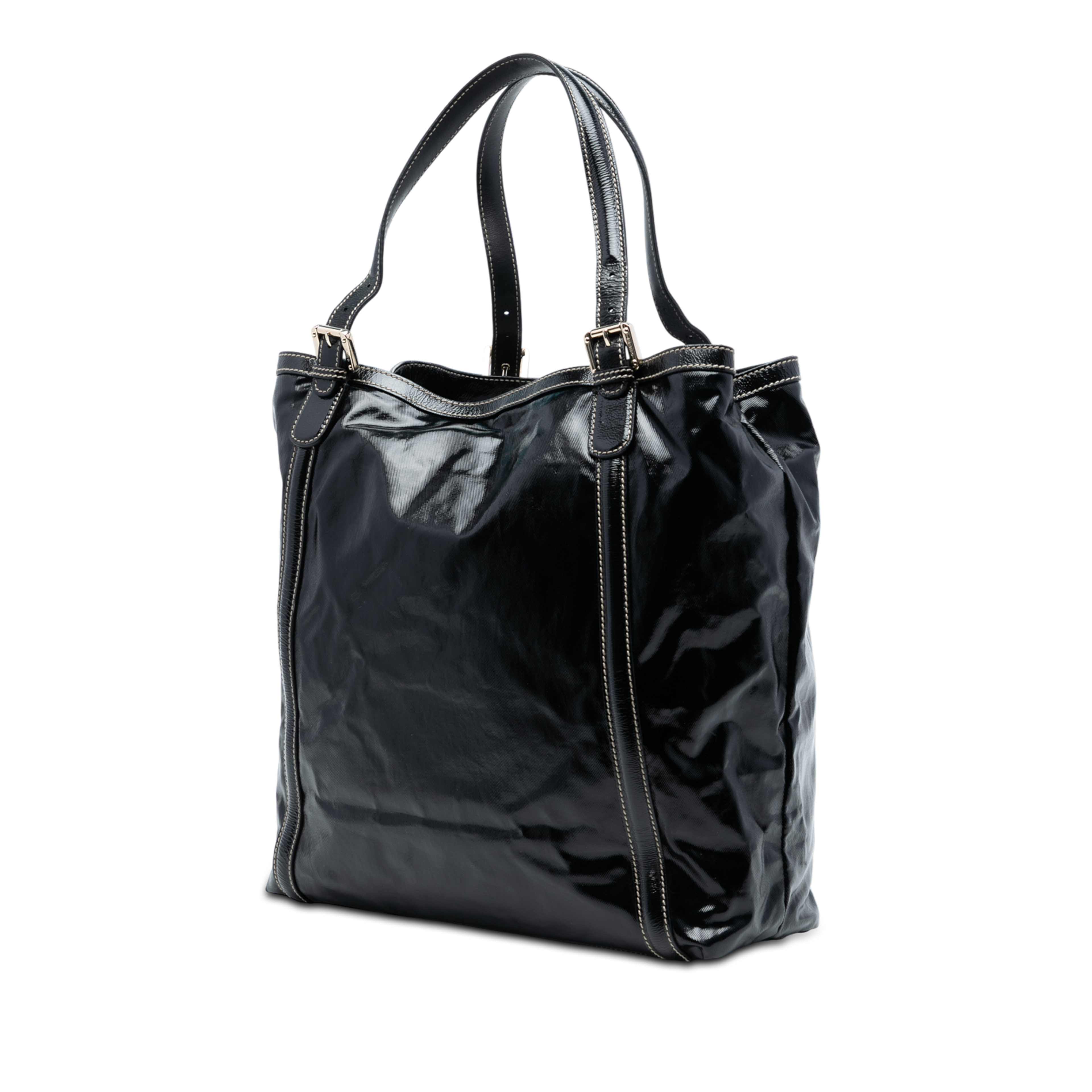 Gucci Patent Dialux Britt Web Tote, från Luxclusif, i färgen black. Klicka för att öppna bilden i stort format