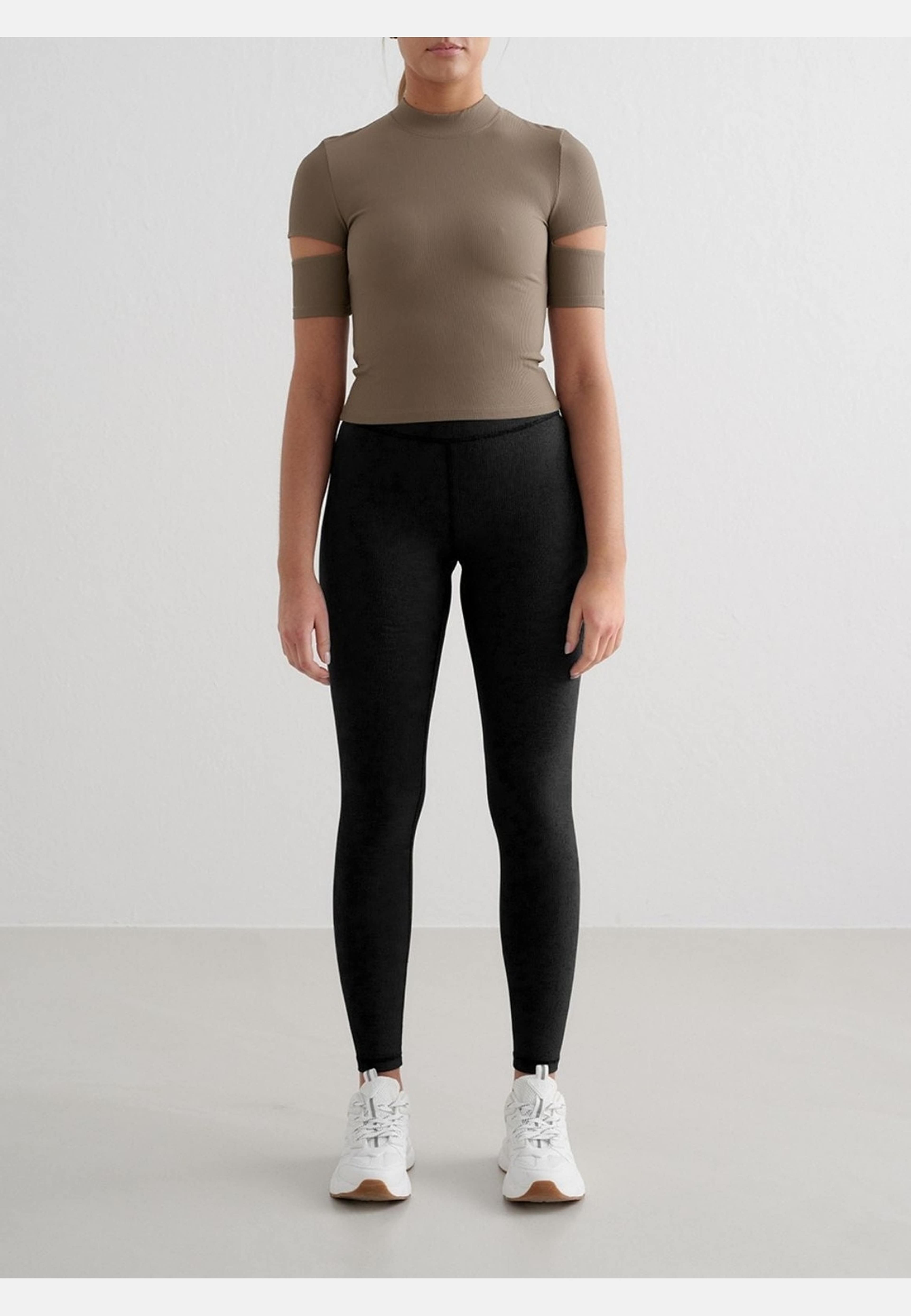 Nougat Ribbed Performance Cut Out Top