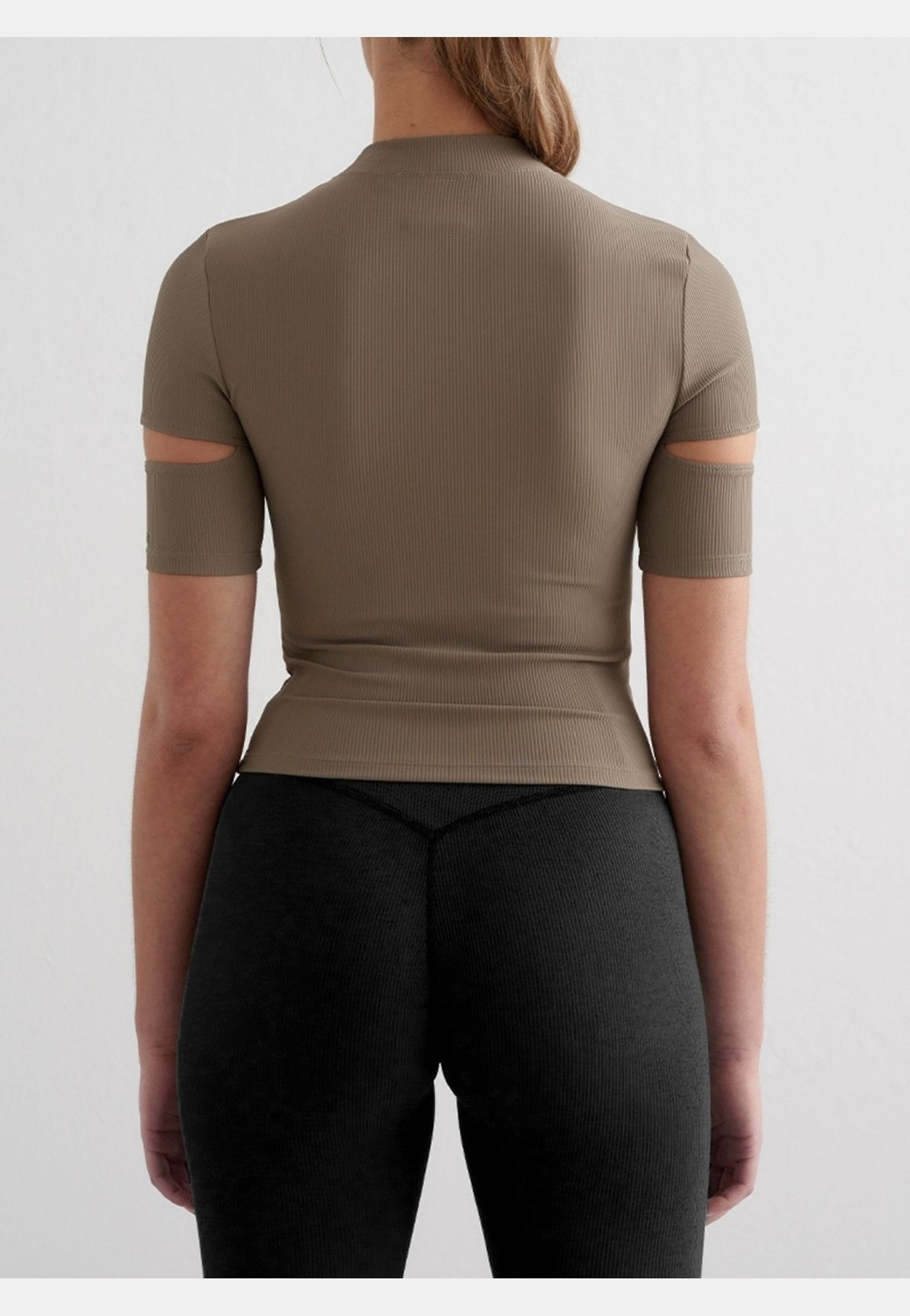 Nougat Ribbed Performance Cut Out Top