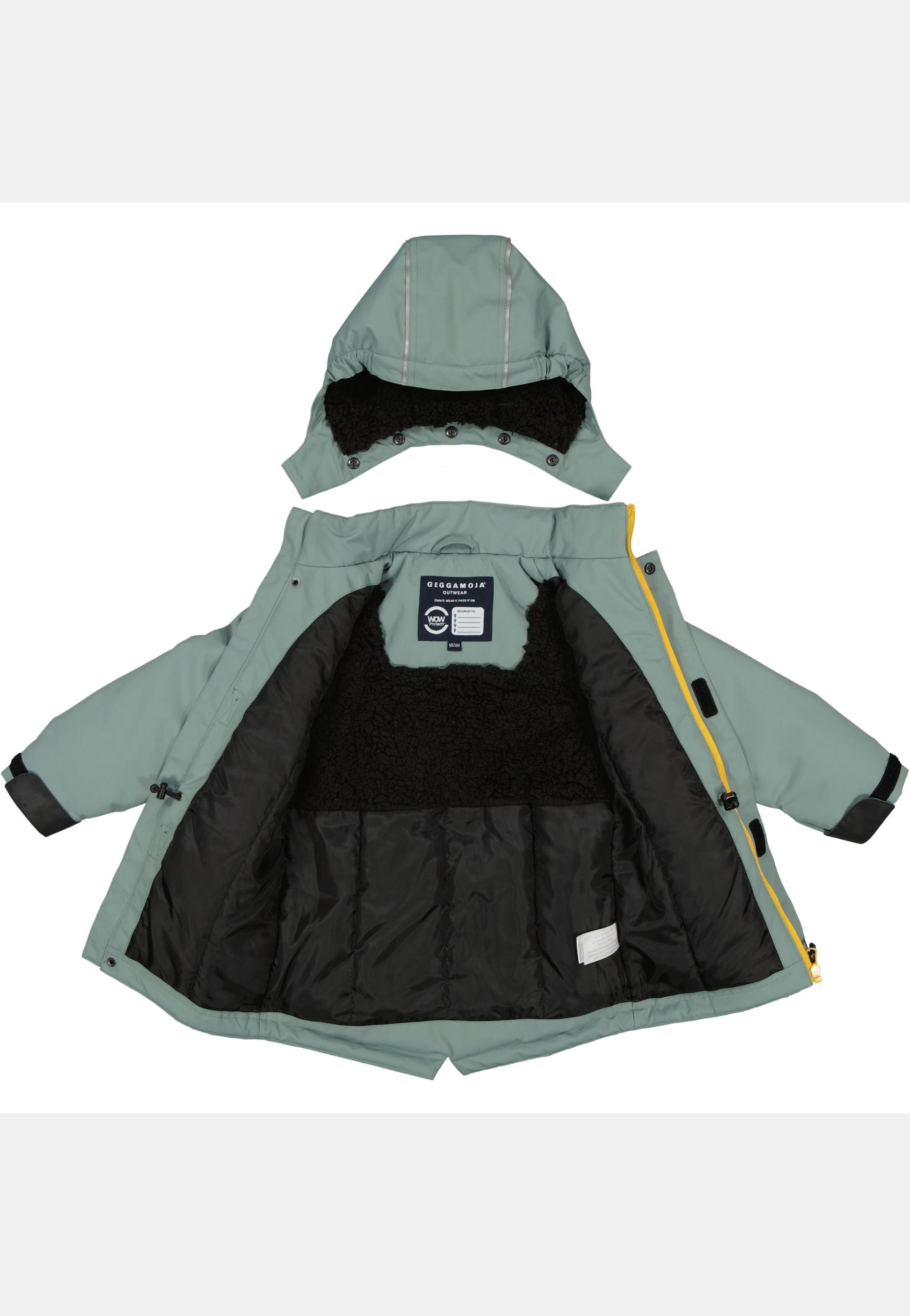 Vinterjacka Parkas, från Geggamoja, i färgen moss green. Klicka för att öppna bilden i stort format