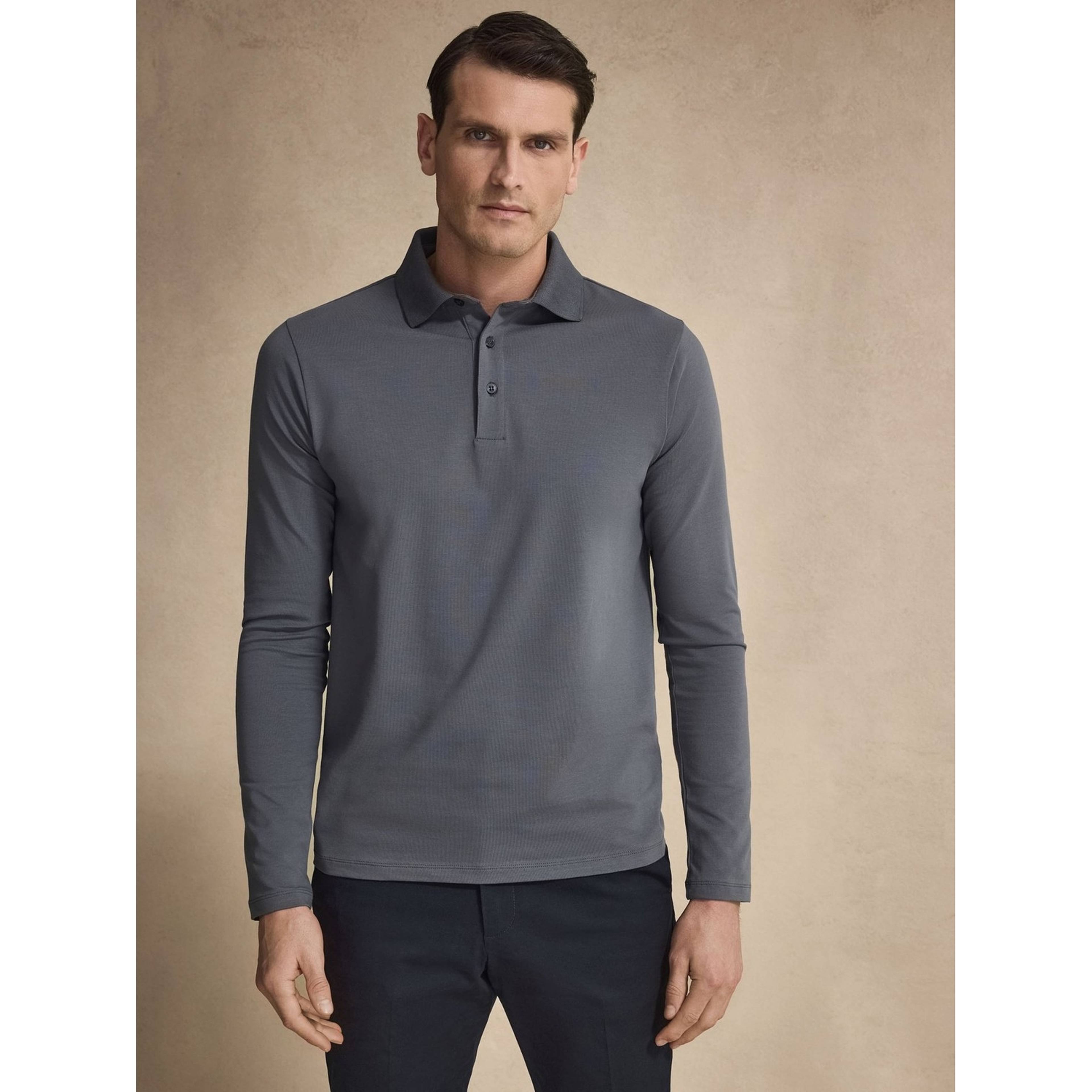Cotton Fitted Stretch L/s Polo Shirt Jersey