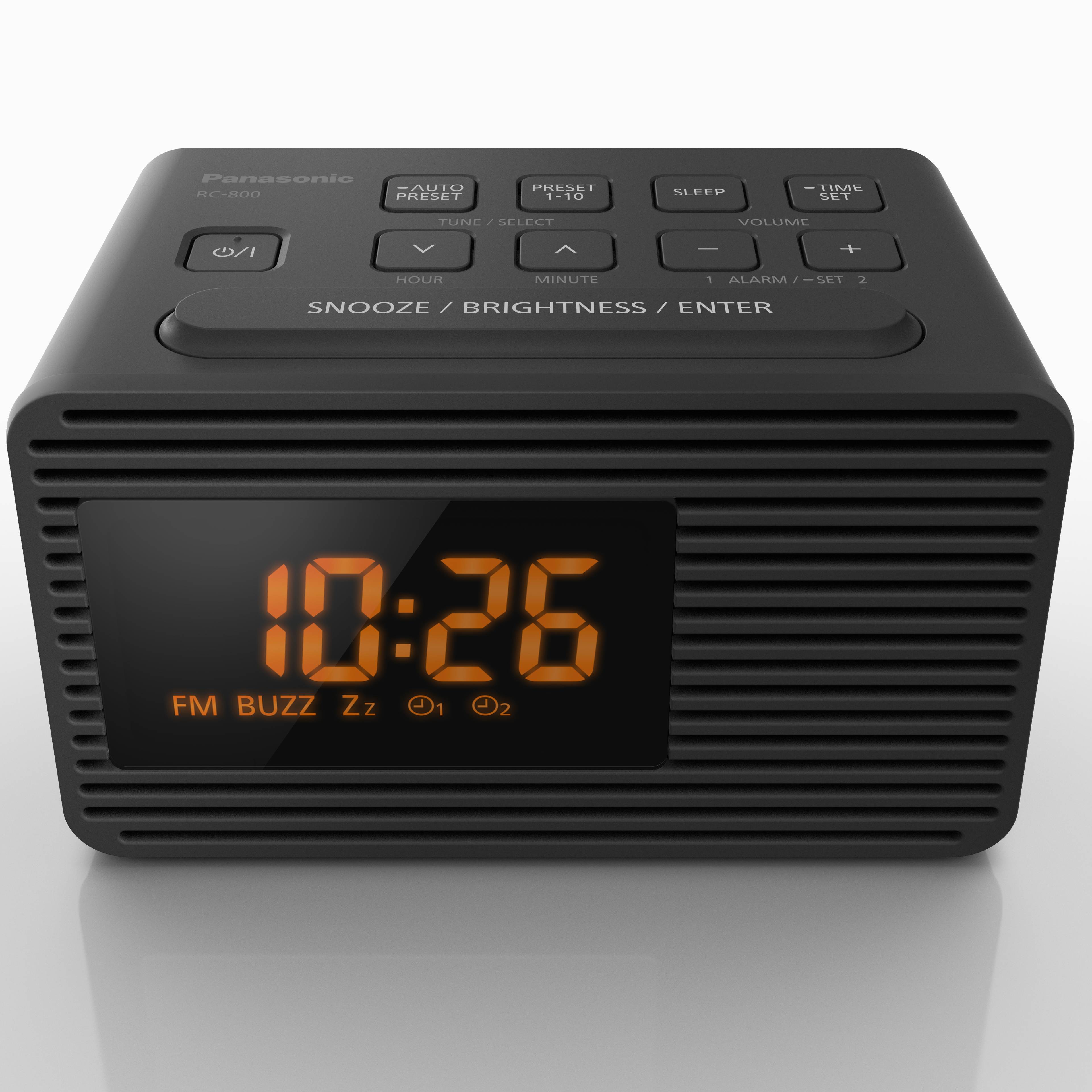 Klockradio Fm Snabbval Dubbla Alarm Rc-800eg-k, från Panasonic, i färgen svart. Klicka för att öppna bilden i stort format