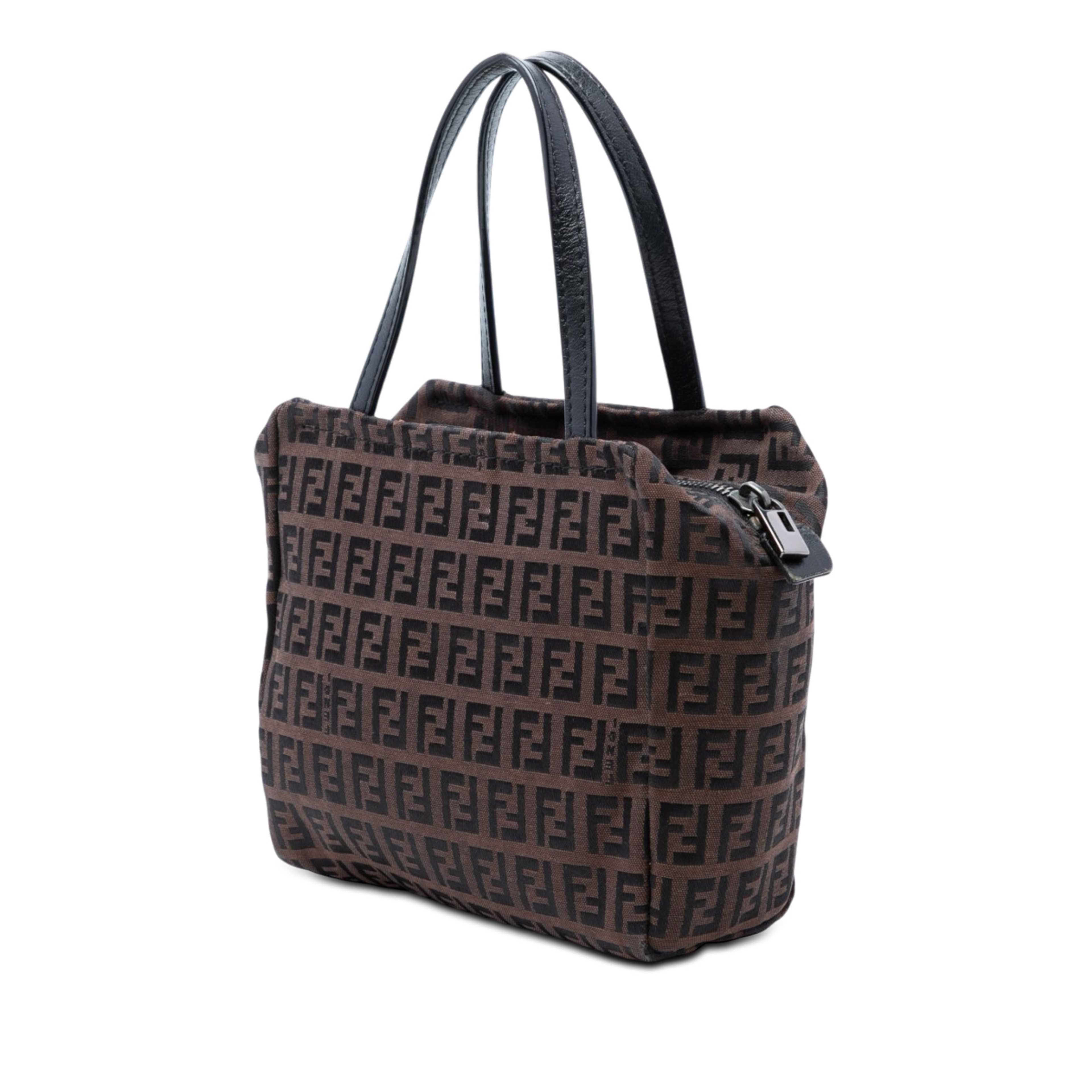 Fendi Mini Zucchino Canvas Handbag, från Luxclusif, i färgen dark brown. Klicka för att öppna bilden i stort format