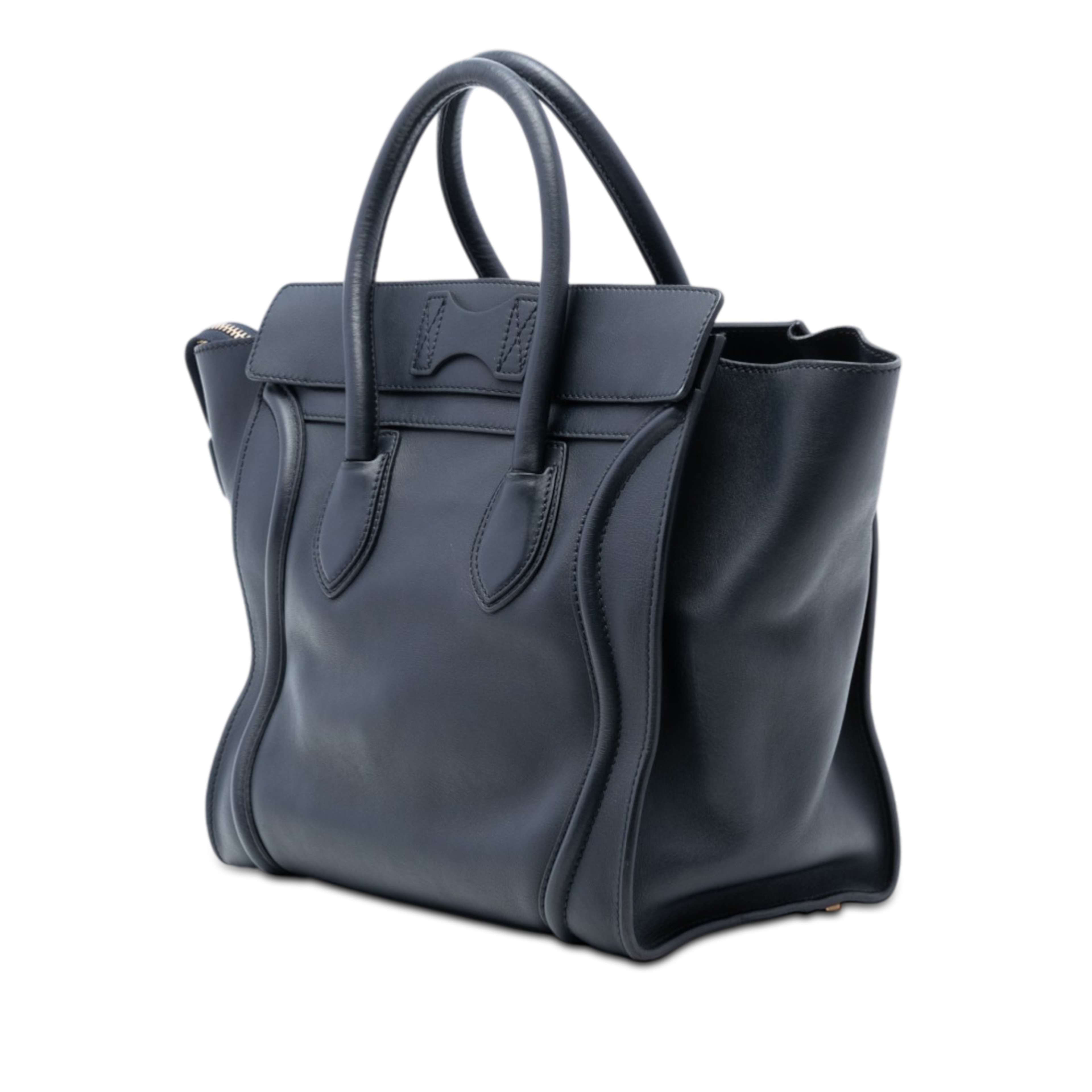Celine Mini Leather Luggage Tote, från Luxclusif, i färgen navy. Klicka för att öppna bilden i stort format