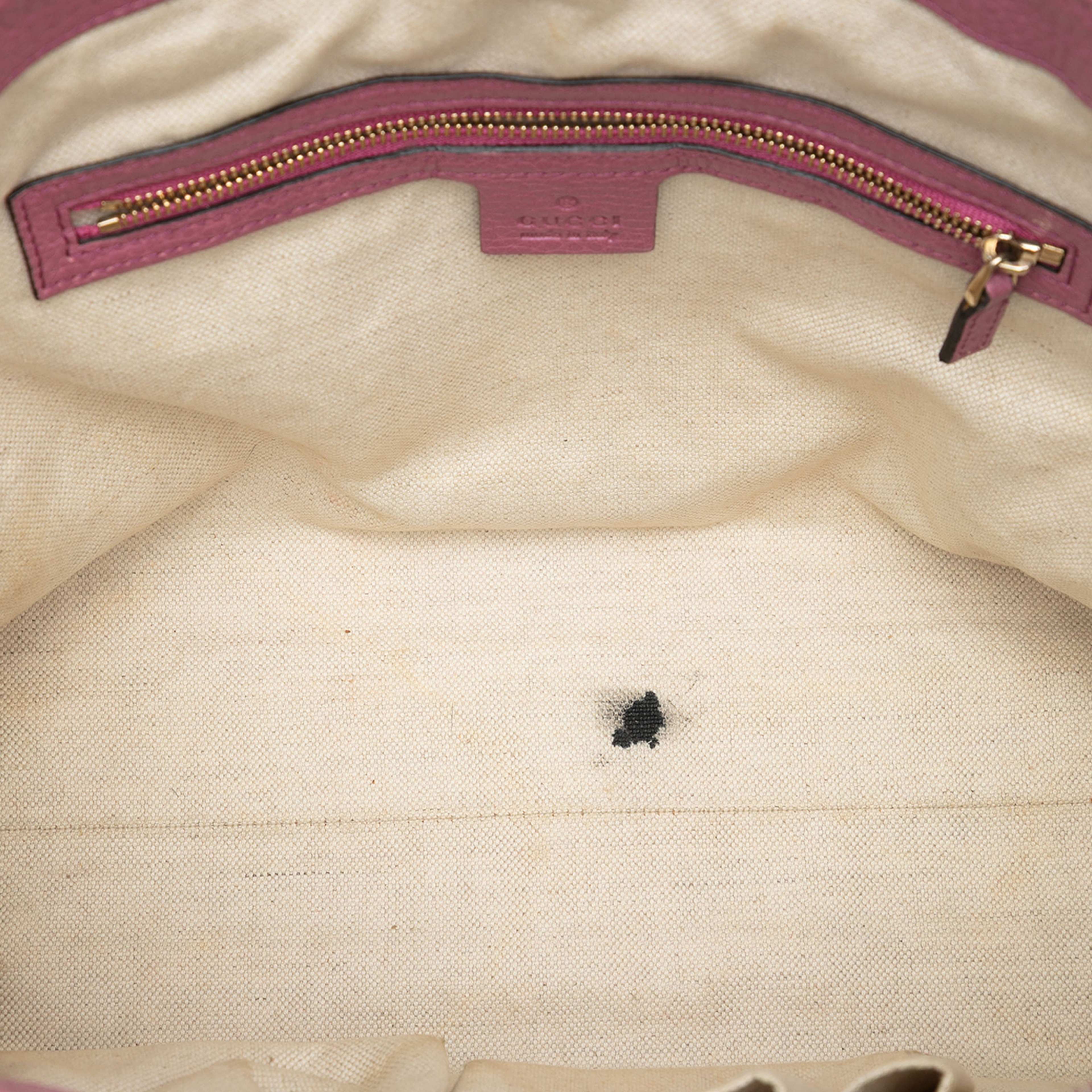 Gucci Small Leather Soho Working Tote, från Luxclusif, i färgen pink. Klicka för att öppna bilden i stort format