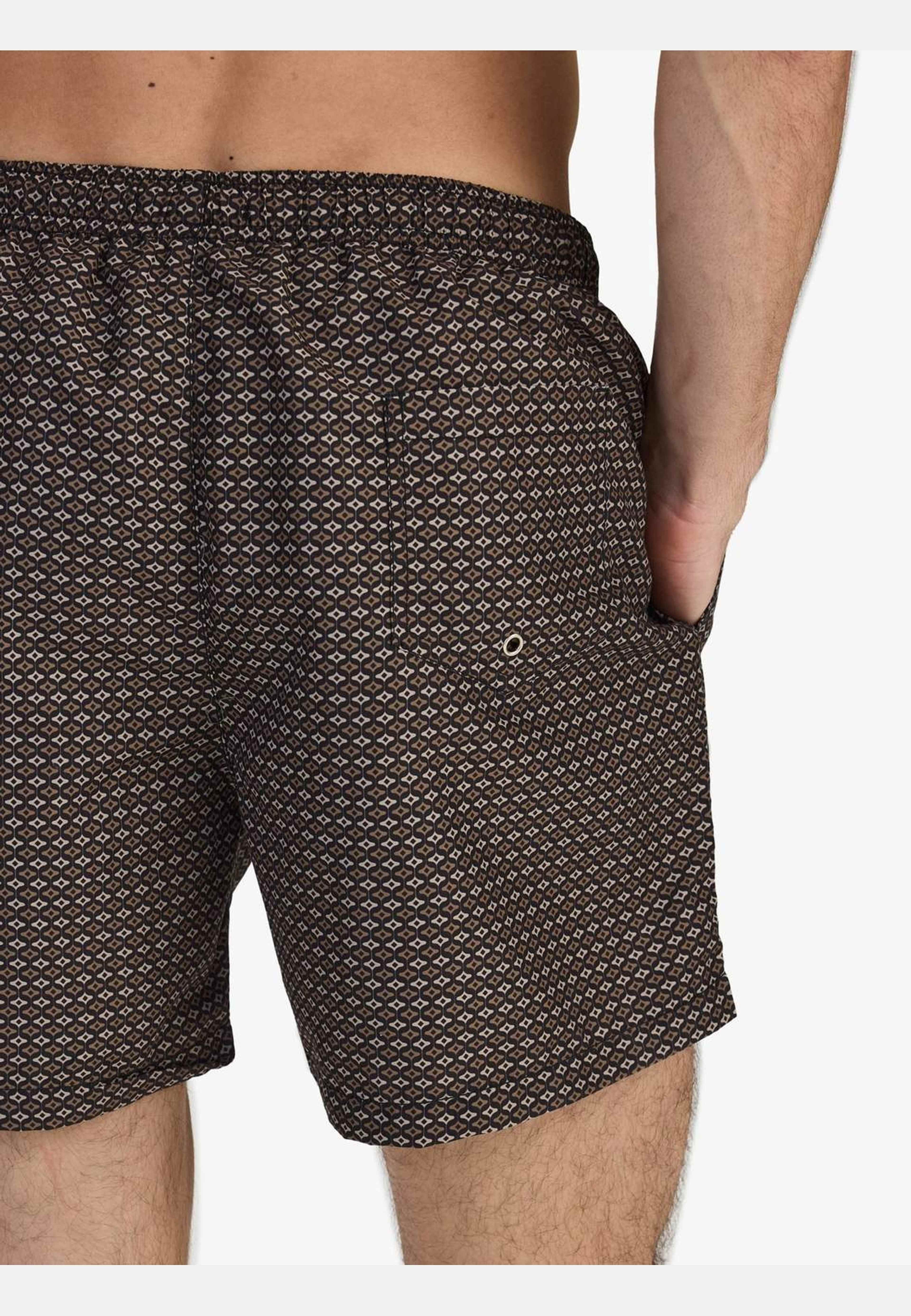 Oval Printed Swimshorts, från John Henric, i färgen brown. Klicka för att öppna bilden i stort format