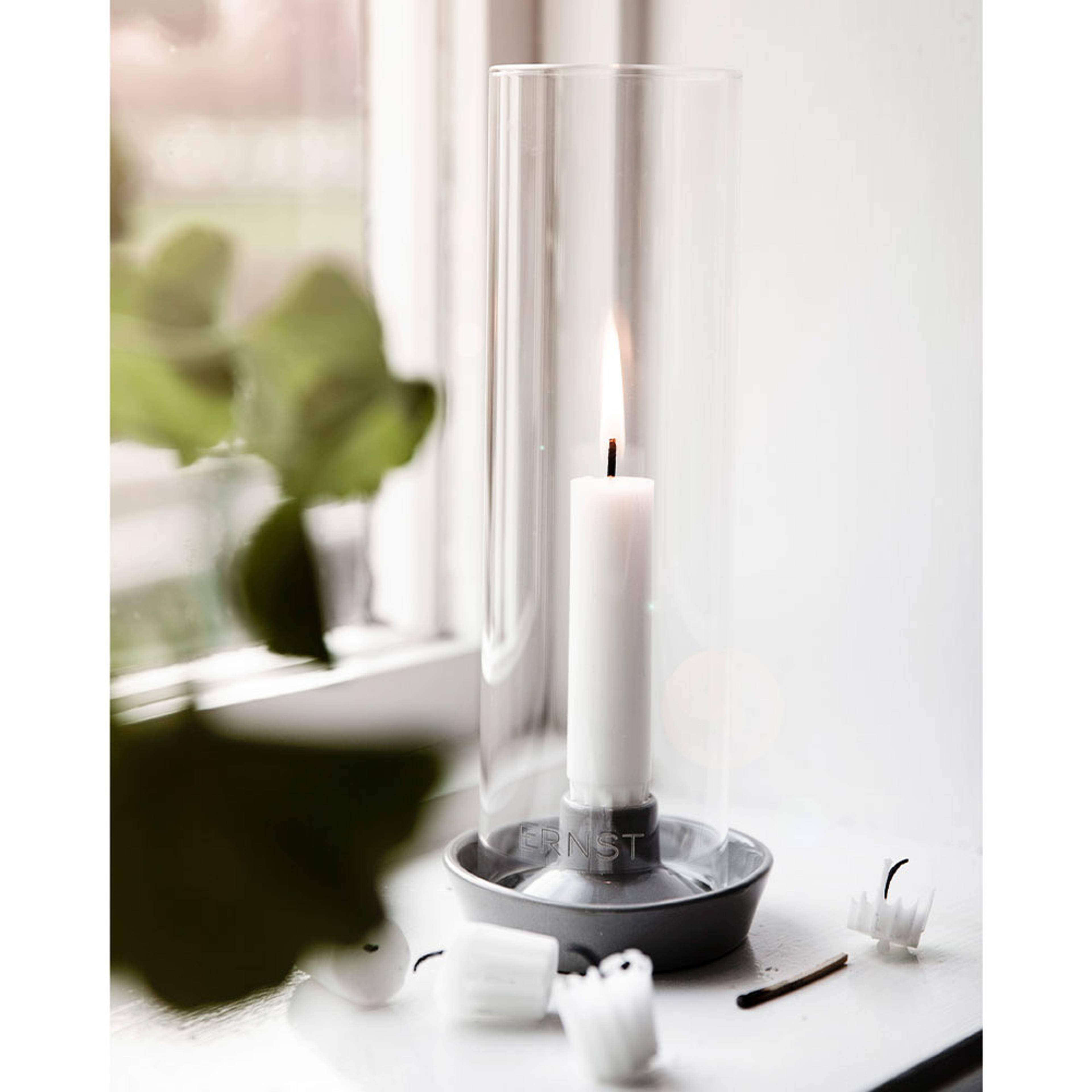 Ljusstake med glas, 23,5 cm, vit