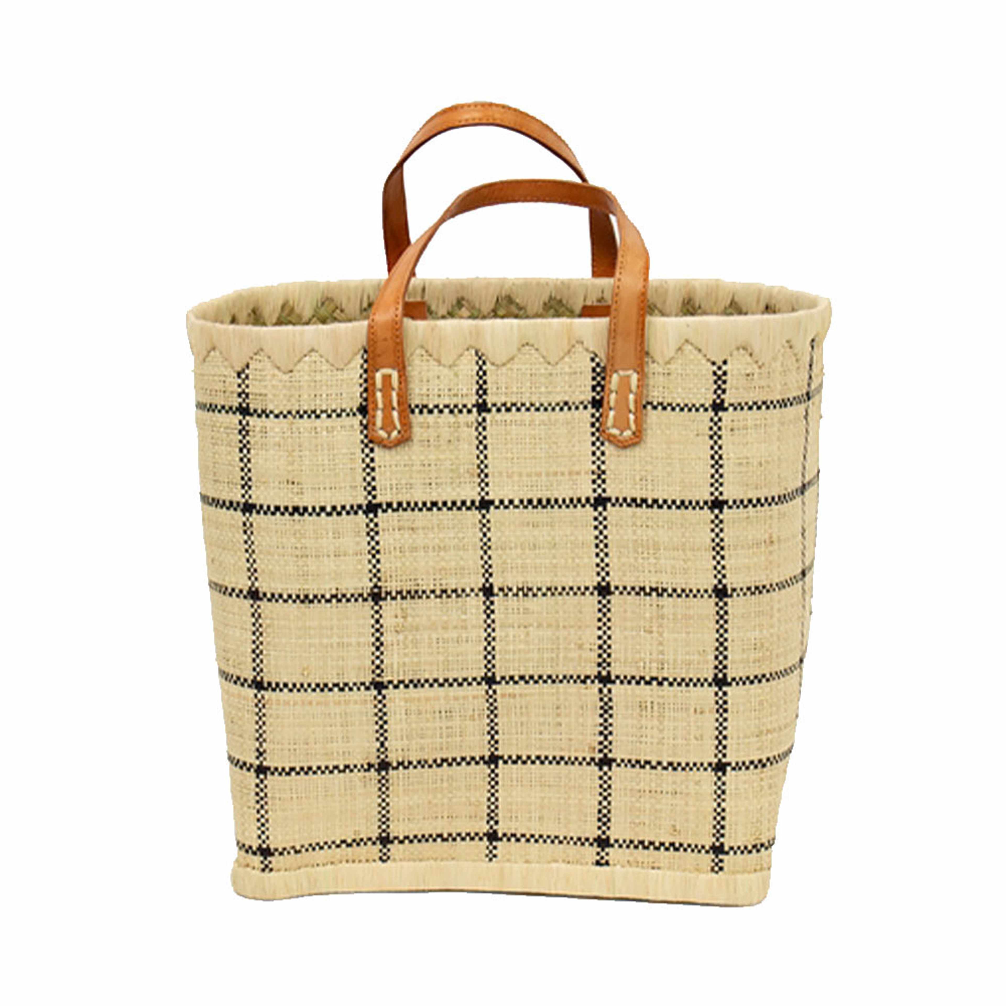 RAFFIA Väska rutig S, natur/svart