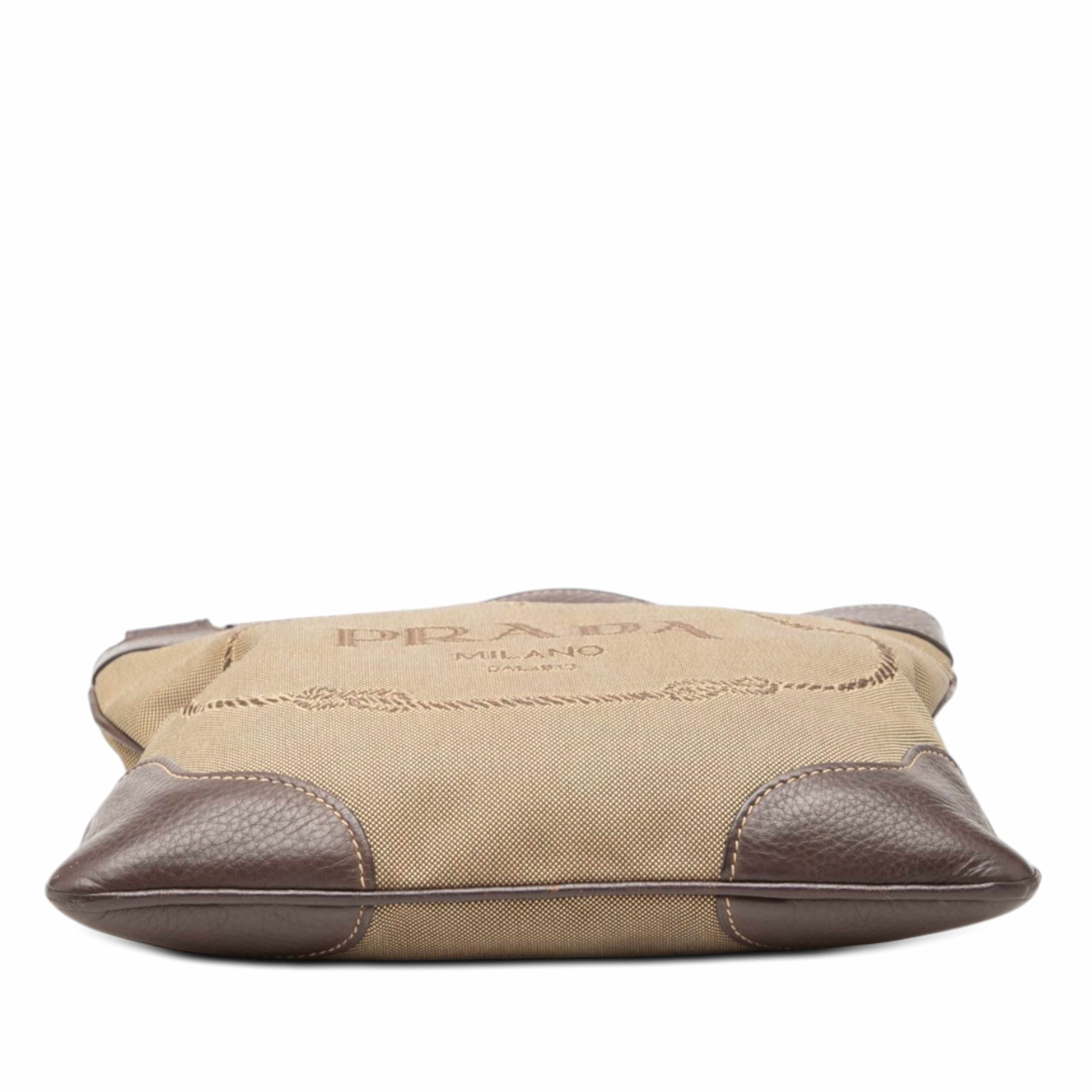 Prada Canvas Canapa Logo Crossbody, från Luxclusif, i färgen beige. Klicka för att öppna bilden i stort format