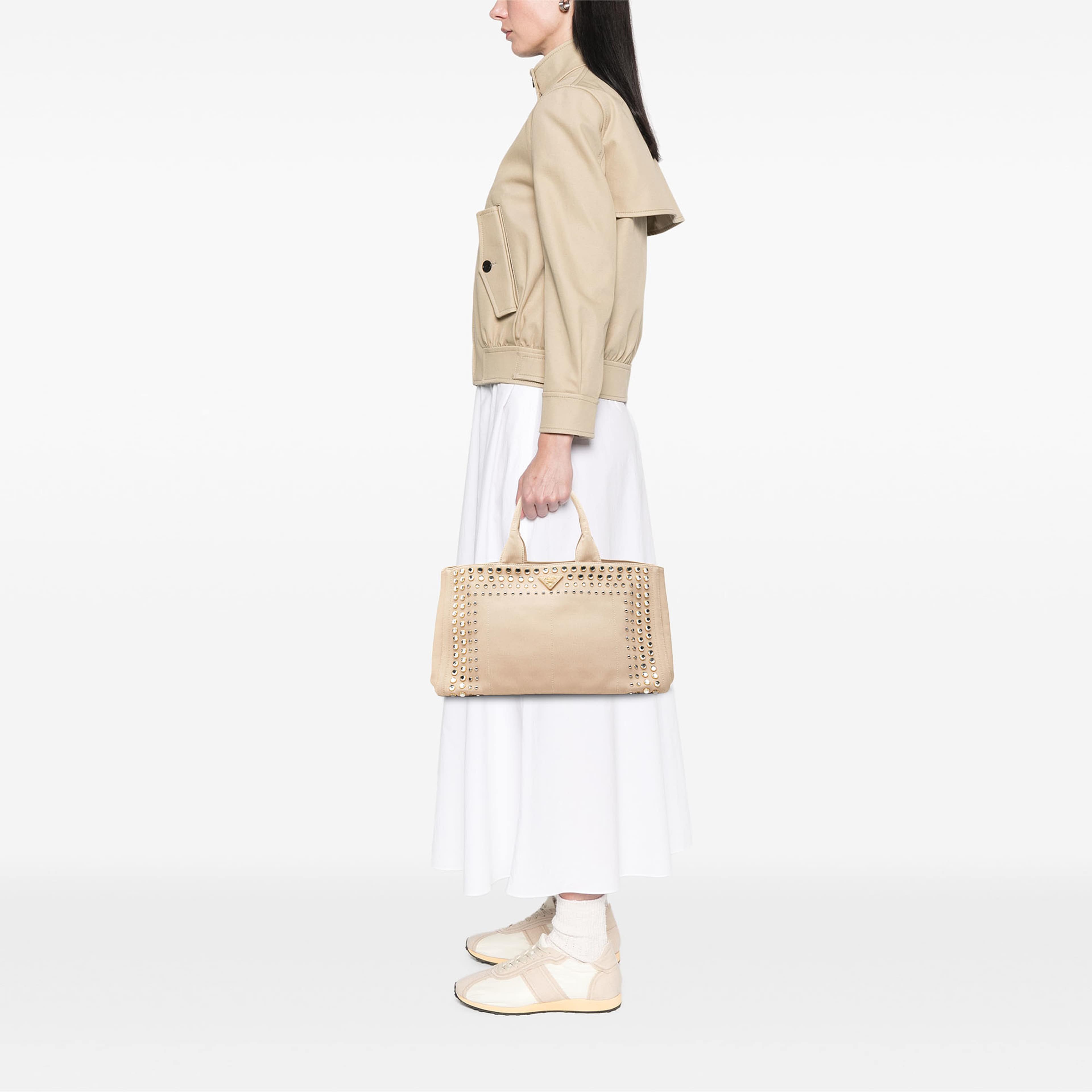 Prada Large Canvas Canapa Bijoux Satchel, från Luxclusif, i färgen beige. Klicka för att öppna bilden i stort format