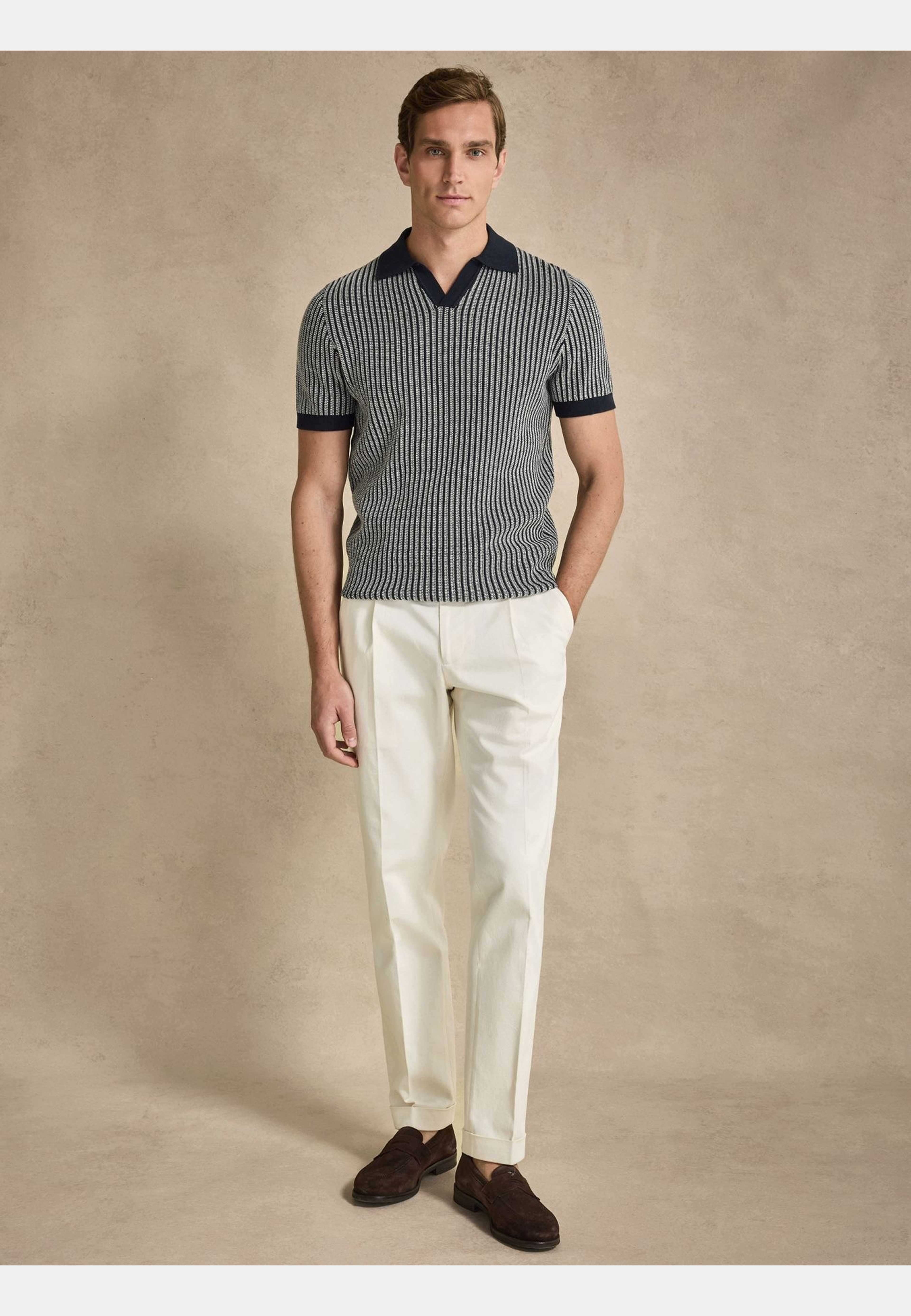 Polo S/s Vertical Stripe Sweater (lucas), från John Henric, i färgen navy blue. Klicka för att öppna bilden i stort format