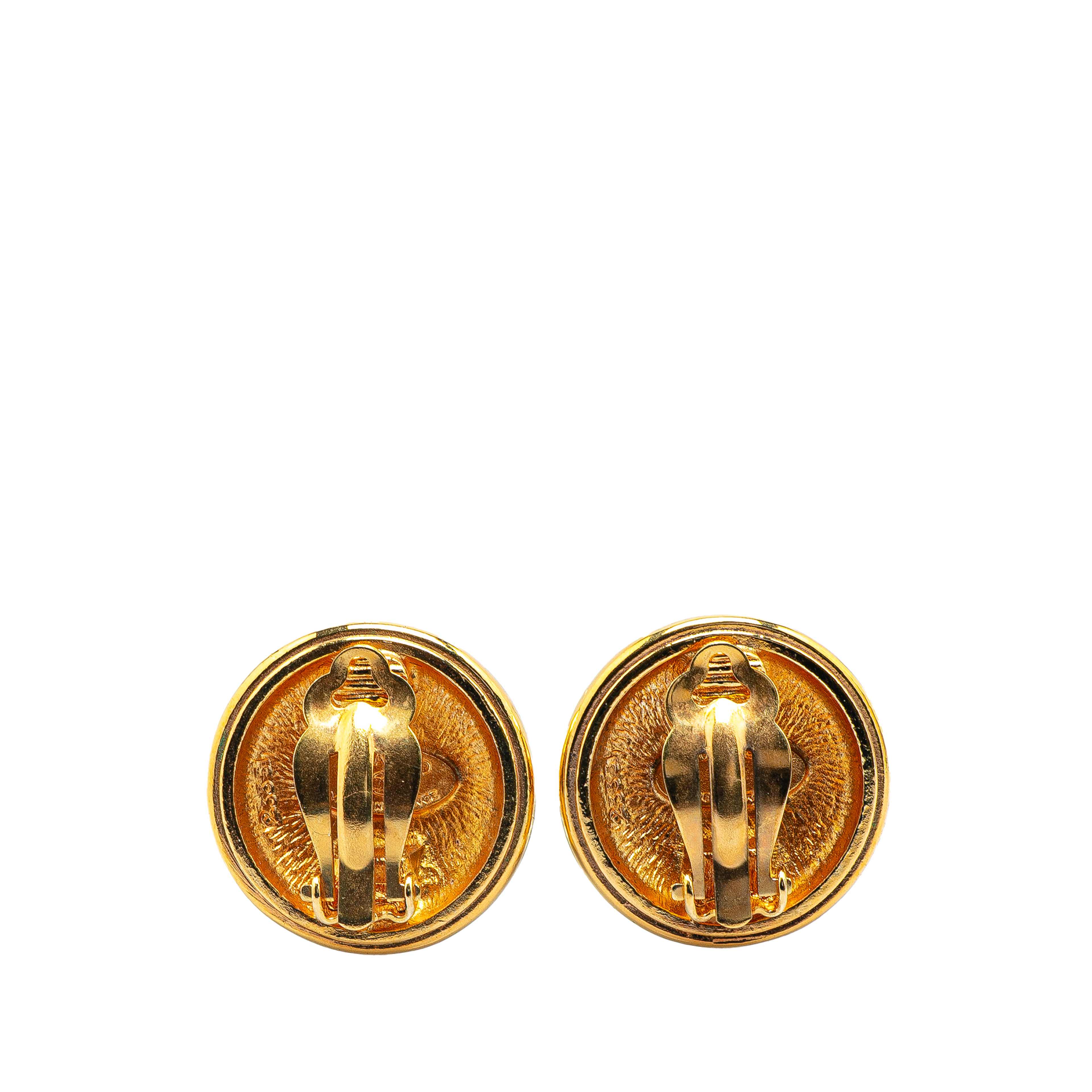 Chanel Gold Plated Cc Round Clip On Earrings