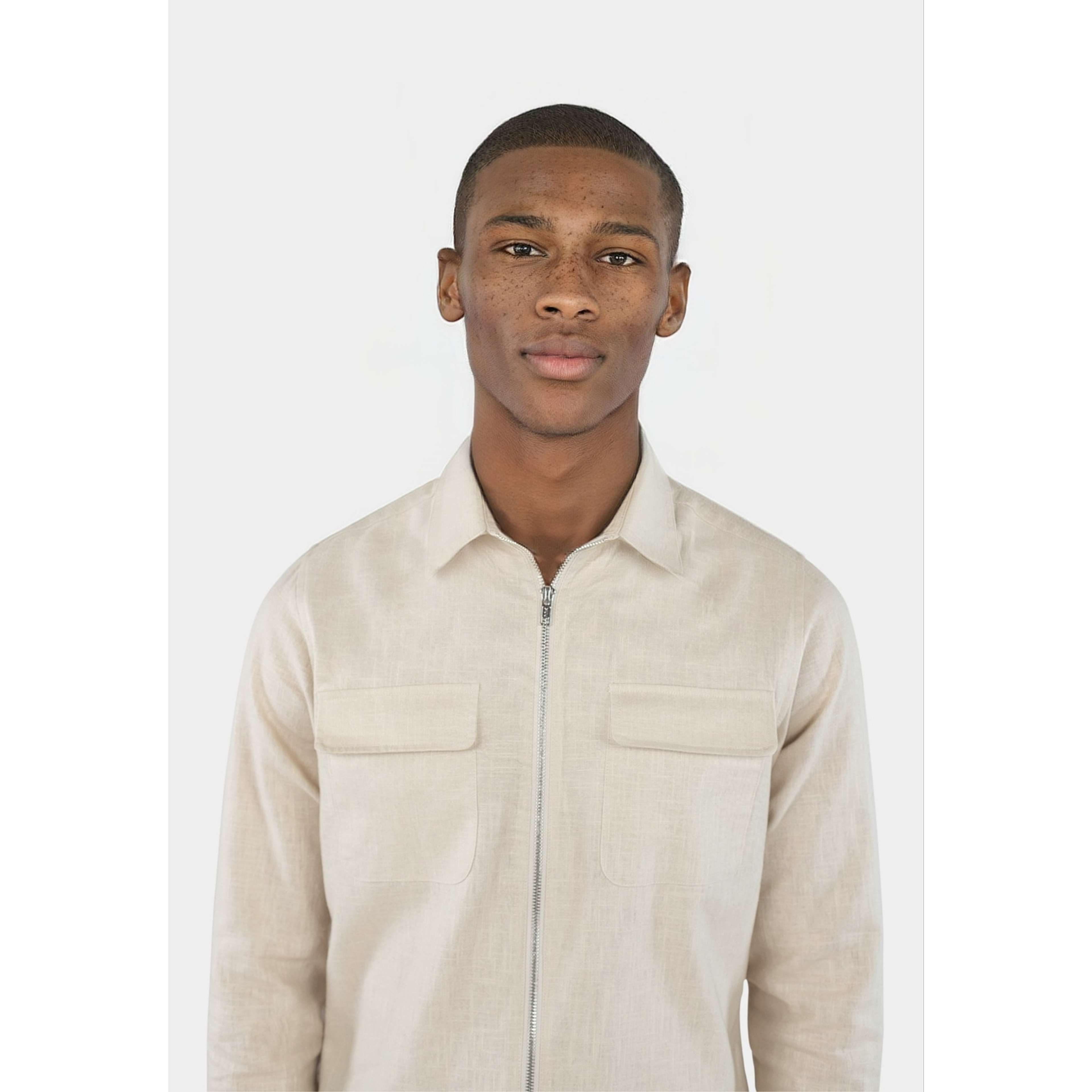 Quincy Linneovershirt Zip - Beige