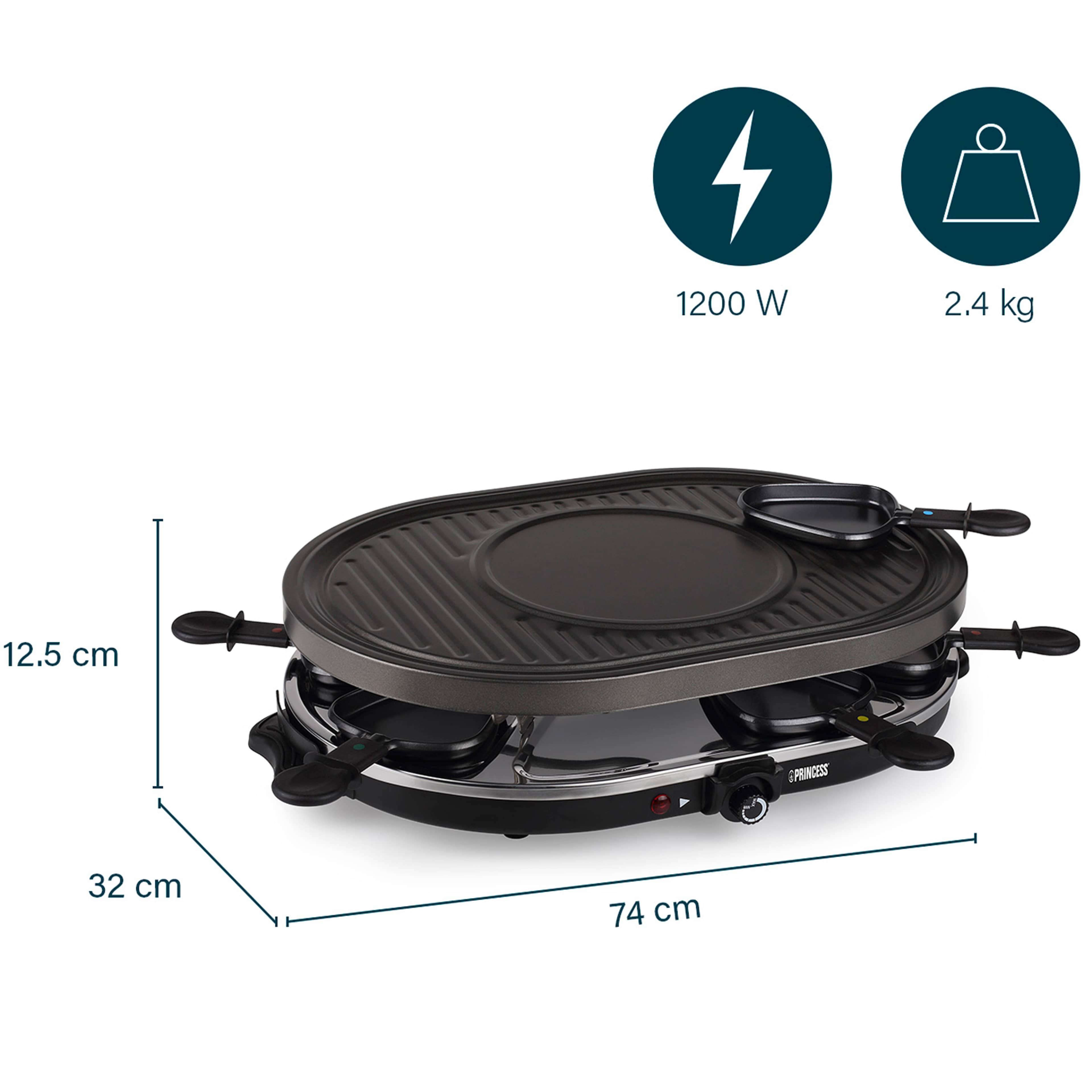Raclette 8 Oval Grill Party 43x30cm, från Princess, i färgen svart. Klicka för att öppna bilden i stort format