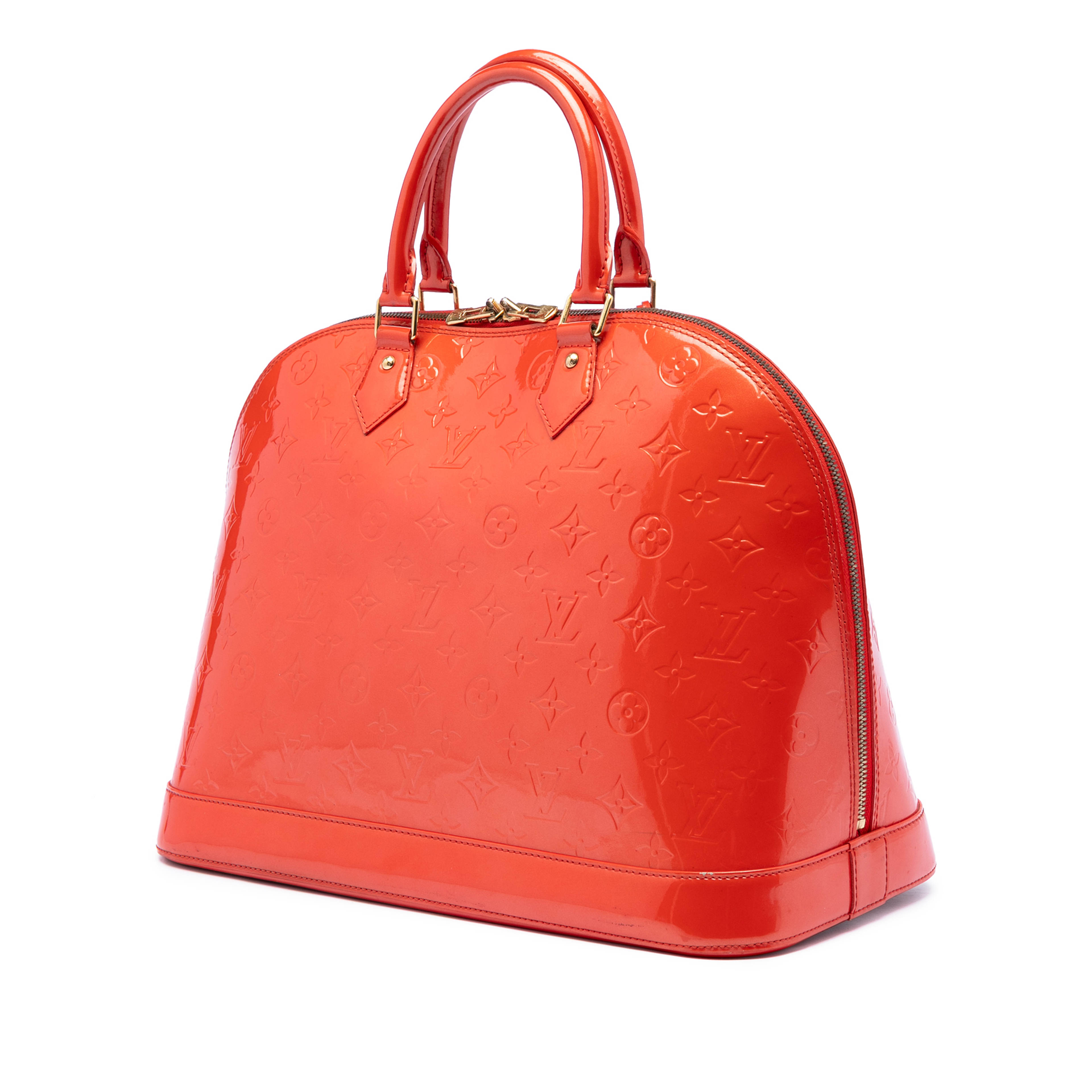 Louis Vuitton Monogram Vernis Alma Gm, från Luxclusif, i färgen red orange. Klicka för att öppna bilden i stort format