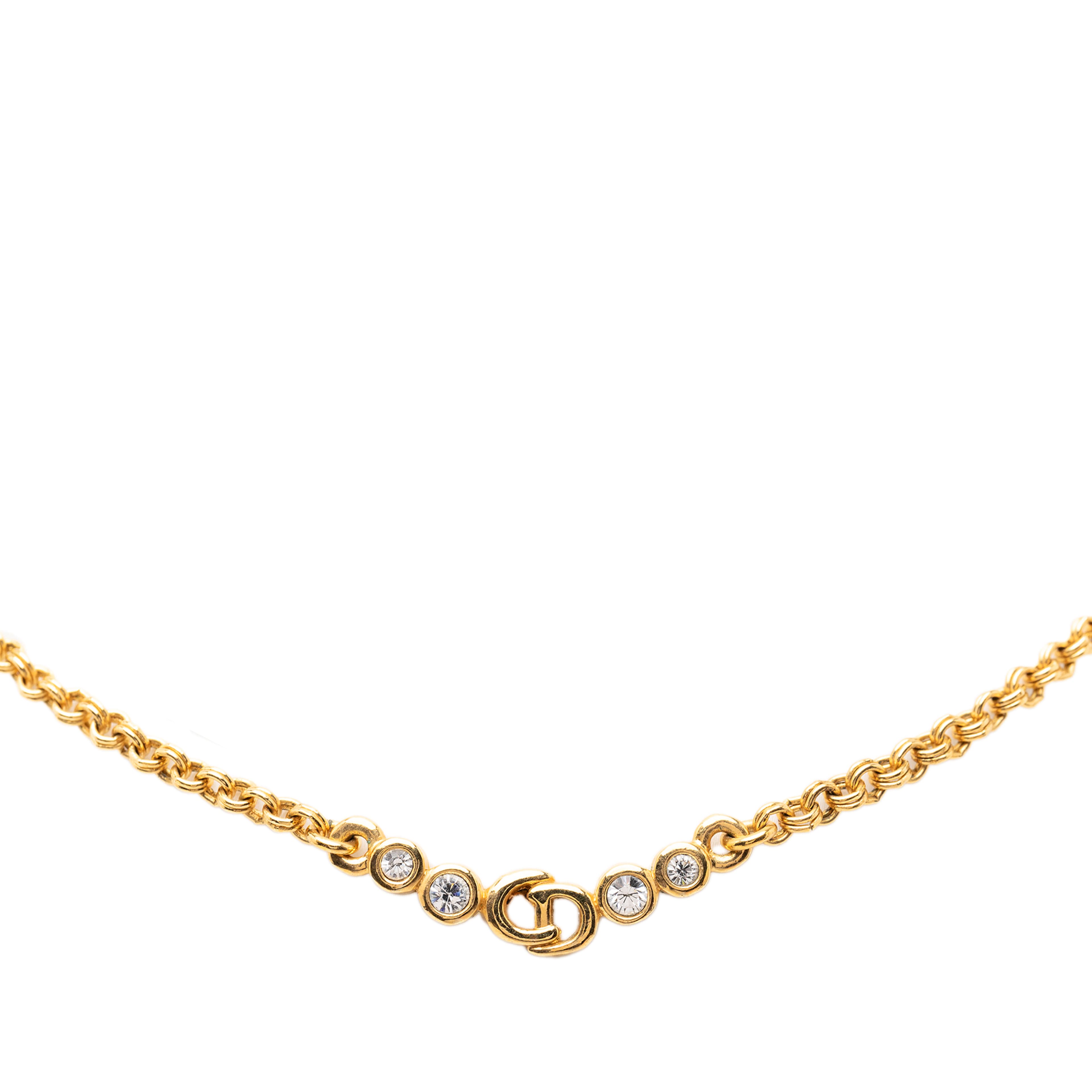 Dior Gold Plated Rhinestone Cd Pendant Necklace, från Luxclusif, i färgen gold. Klicka för att öppna bilden i stort format