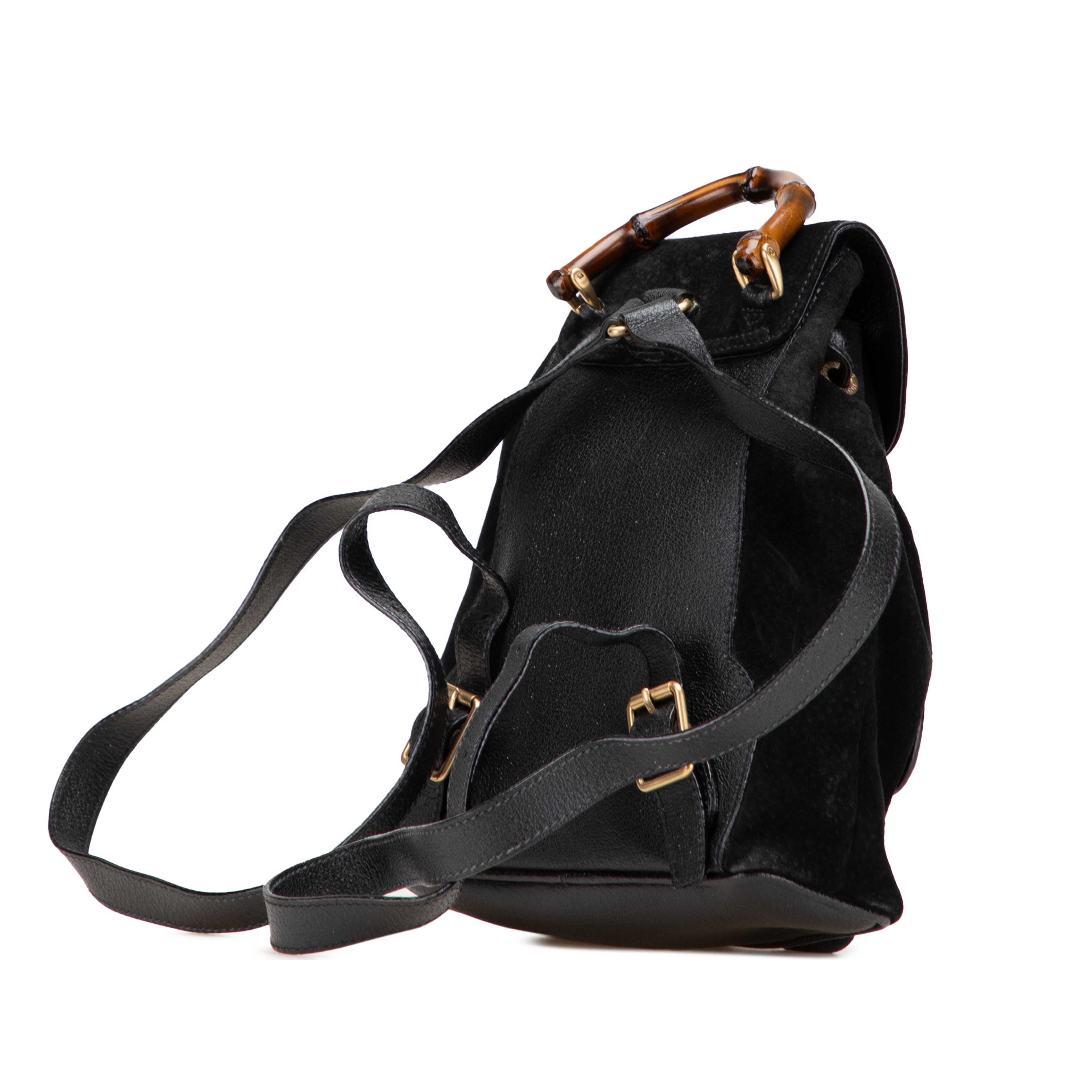 Gucci Suede Bamboo Backpack, från Luxclusif, i färgen black.