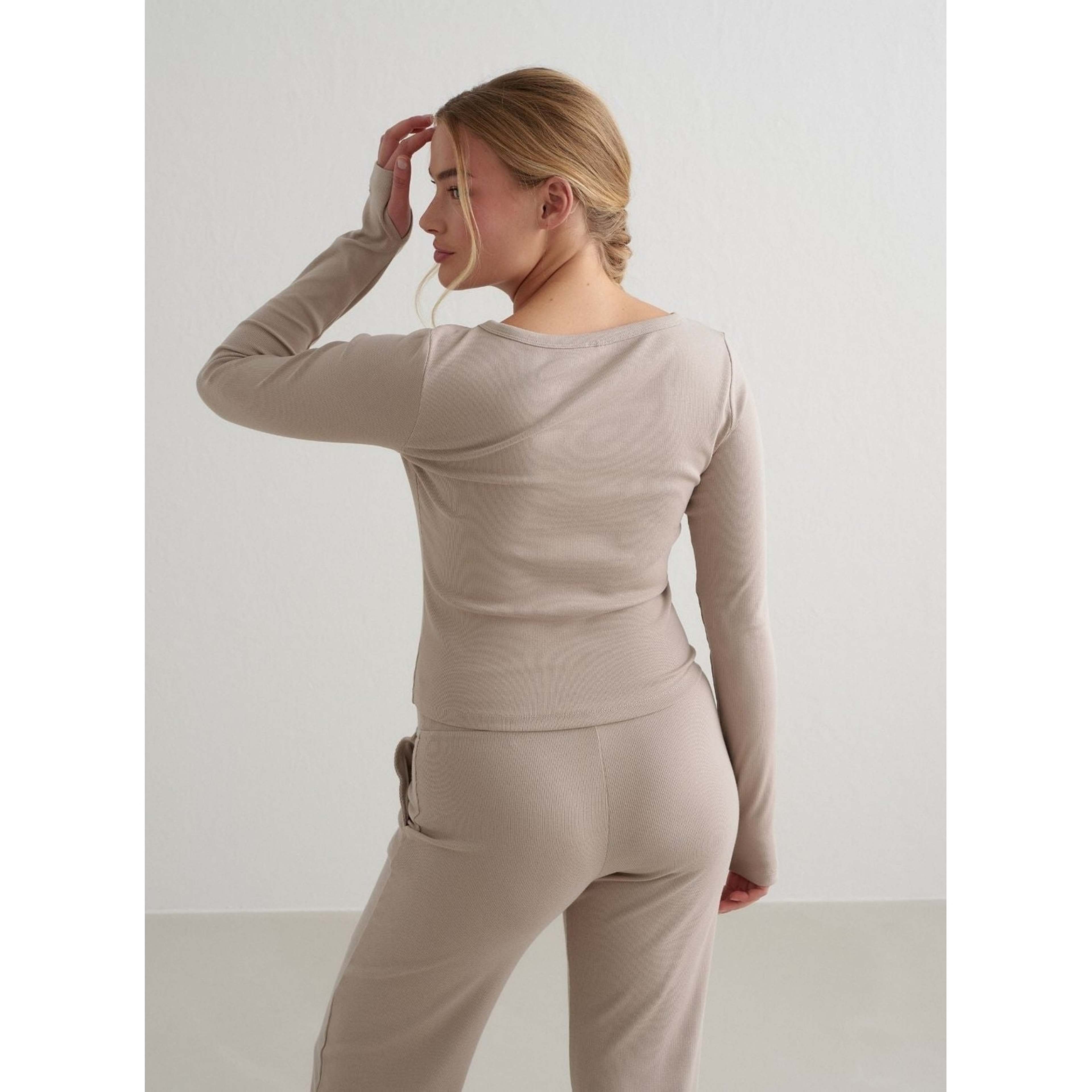 Dark Clay Ease Ribbed Long Sleeve Top