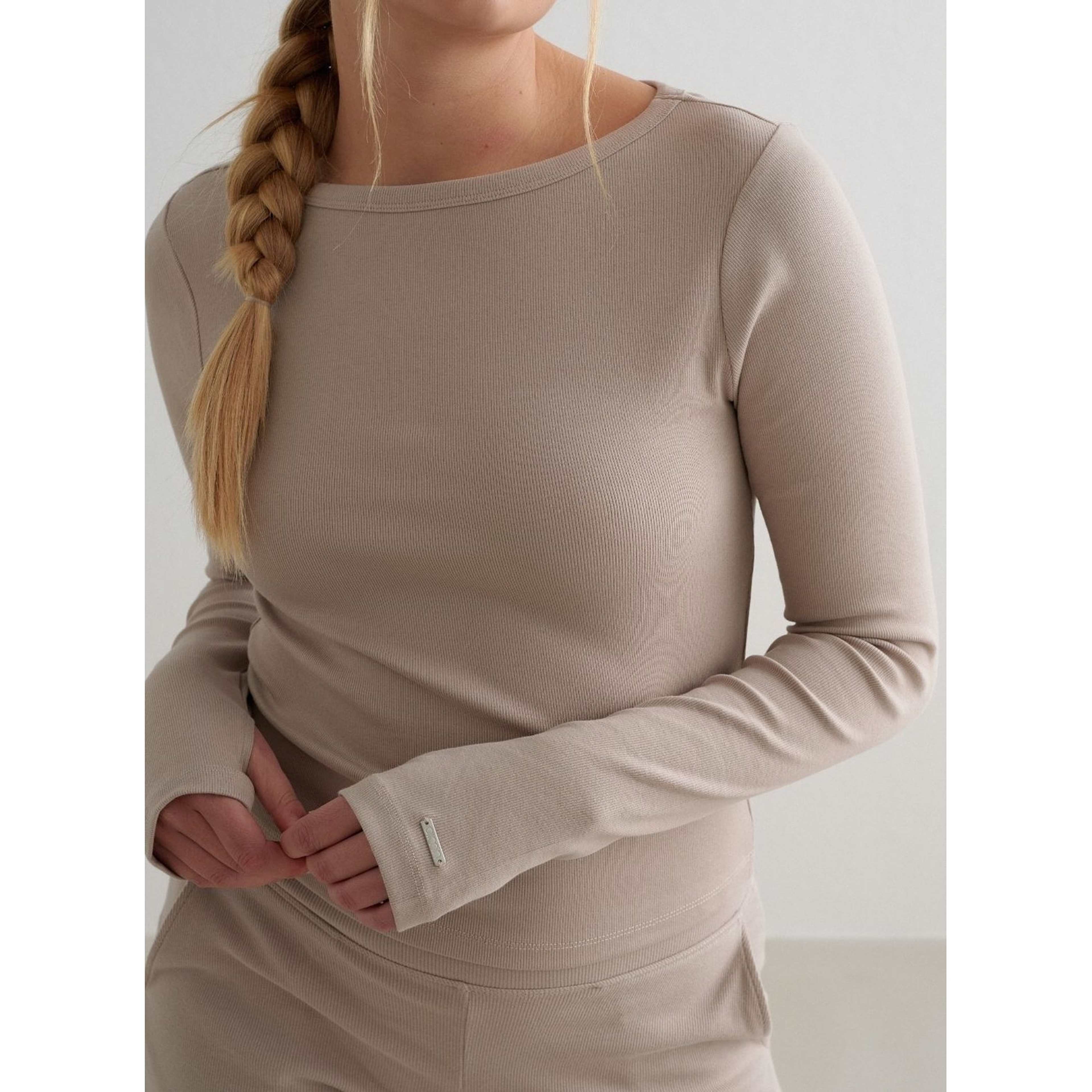Dark Clay Ease Ribbed Long Sleeve Top