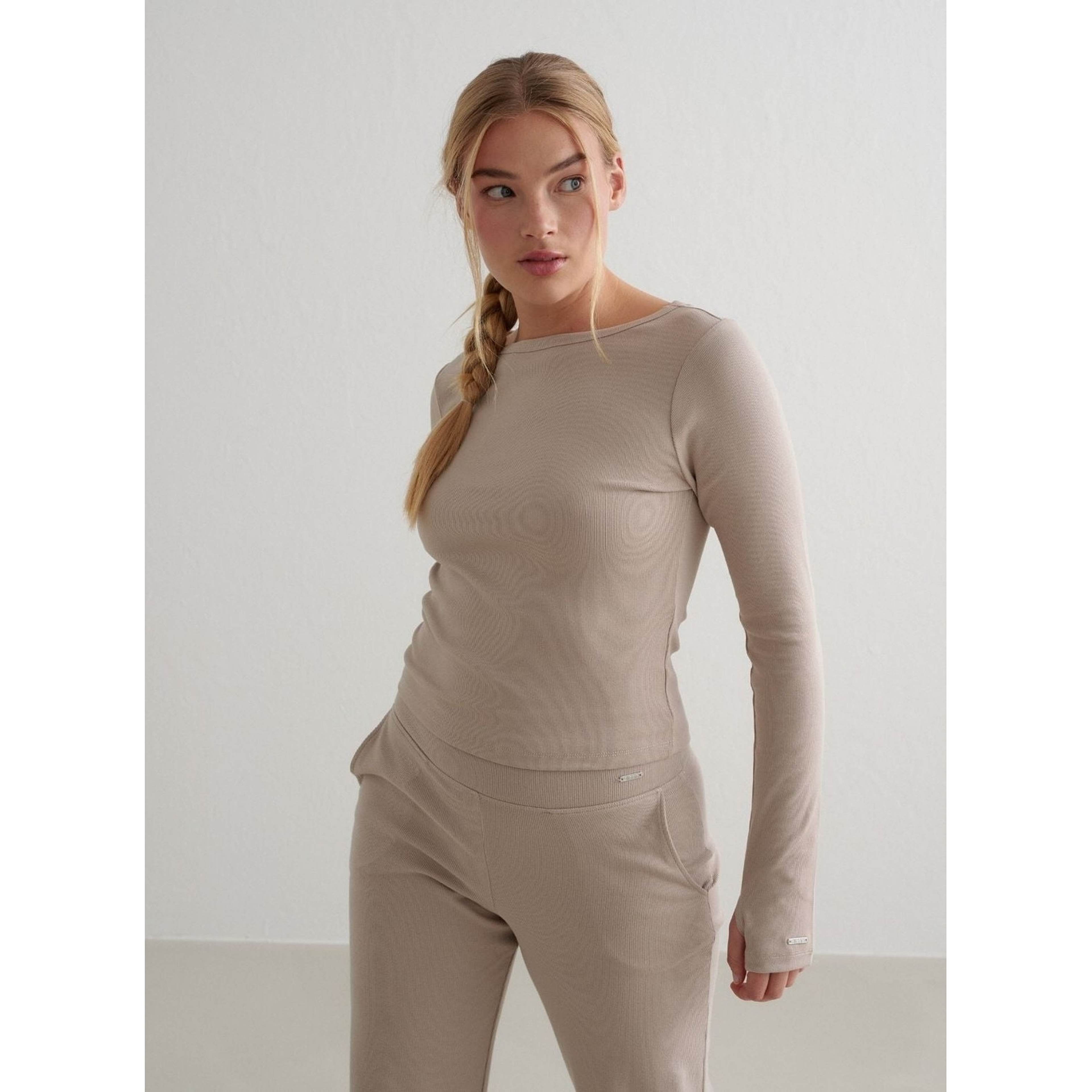 Dark Clay Ease Ribbed Long Sleeve Top