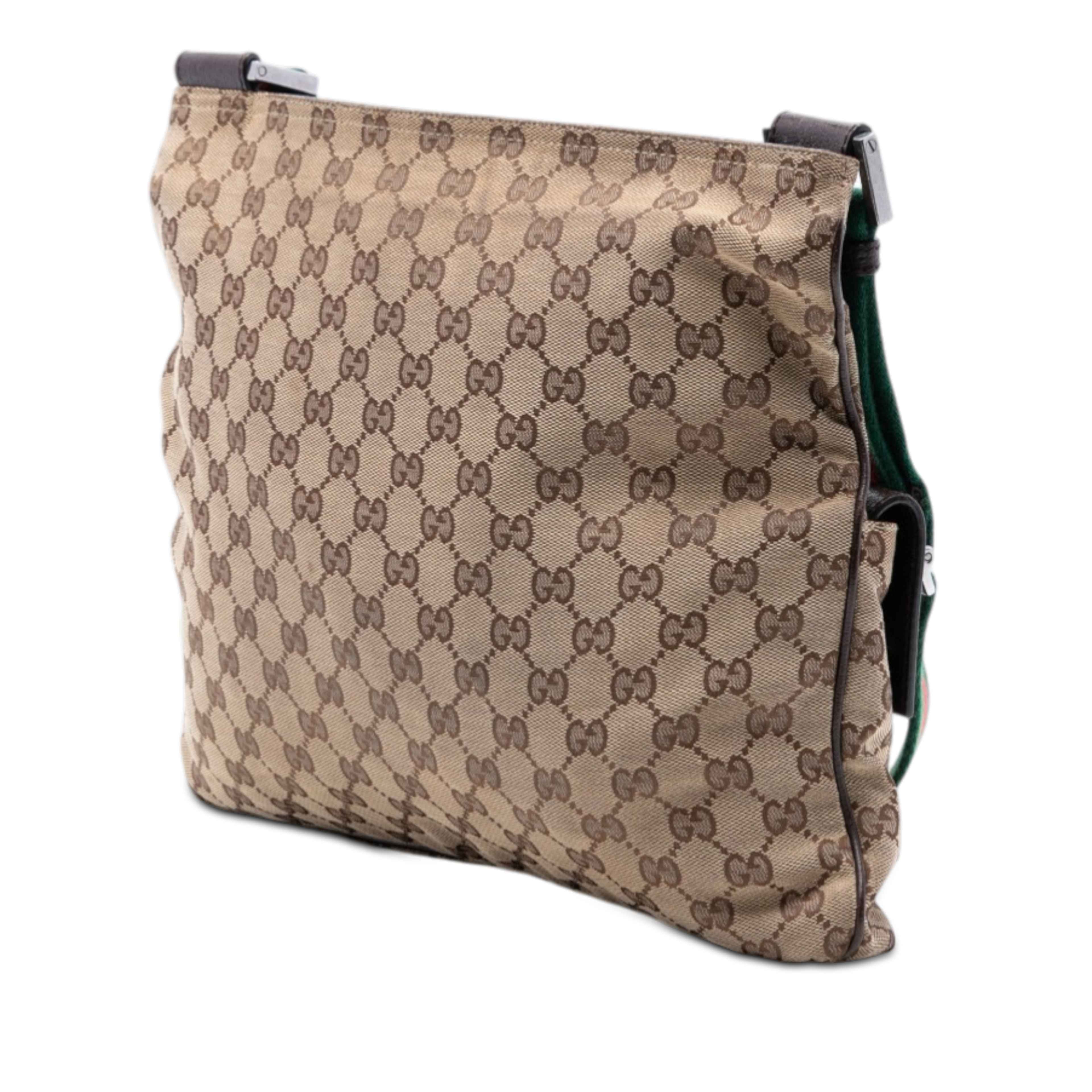 Gucci Gg Canvas Web Double Pocket Crossbody, från Luxclusif, i färgen beige. Klicka för att öppna bilden i stort format
