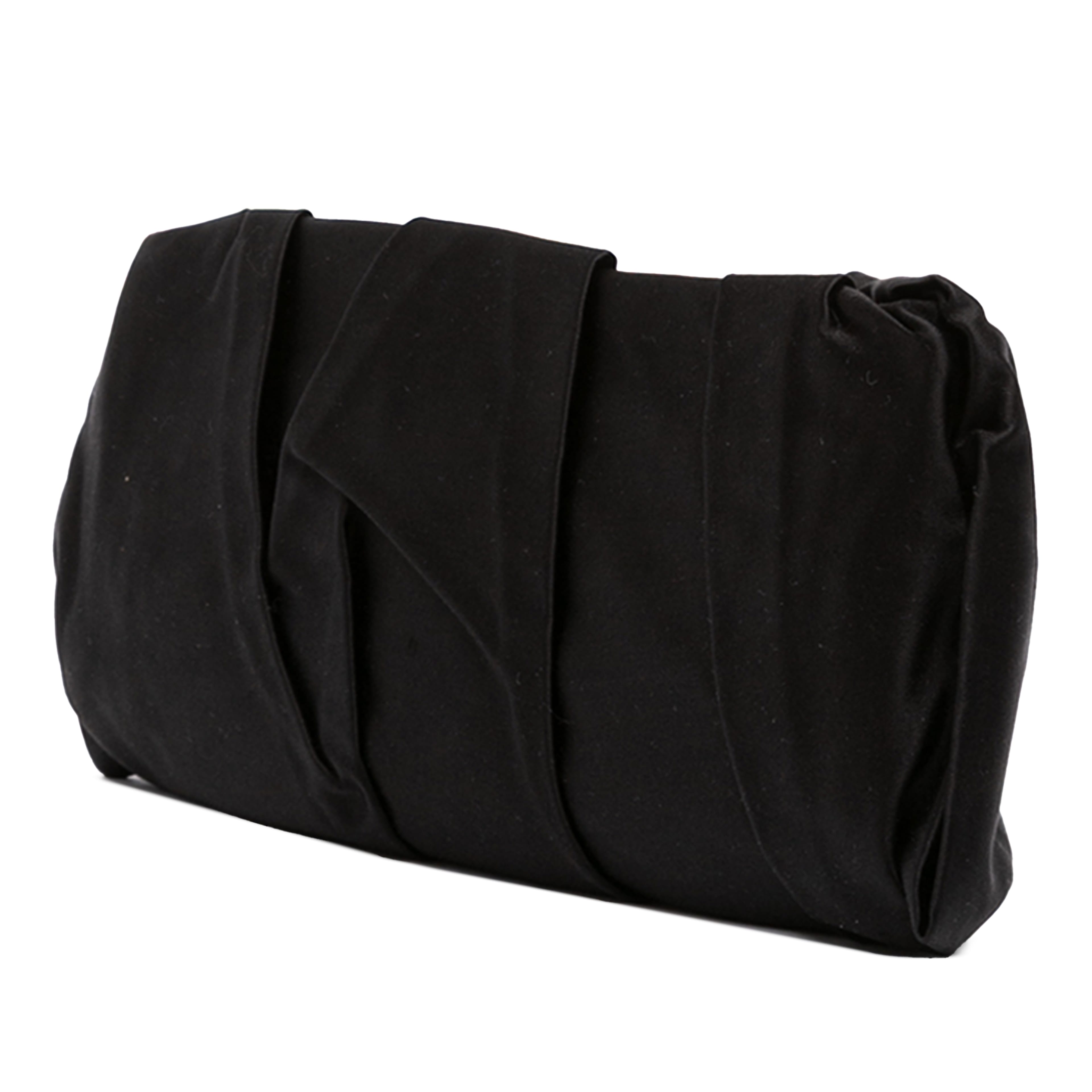 Prada Pleated Satin Frame Clutch, från Luxclusif, i färgen svart. Klicka för att öppna bilden i stort format